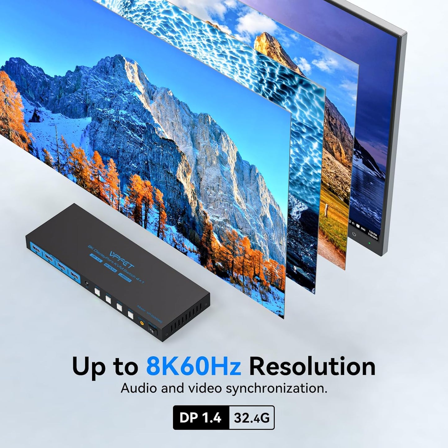 8K@60Hz DisplayPort KVM Switch 4 Computers 1 Monitor USB3.0 4K120Hz 4 Ports DP KVM Switches 4 in 1 Out for 4 Computers Share 1 Monitor and Keyboard Mouse etc. with 4 USB Cable and Controller