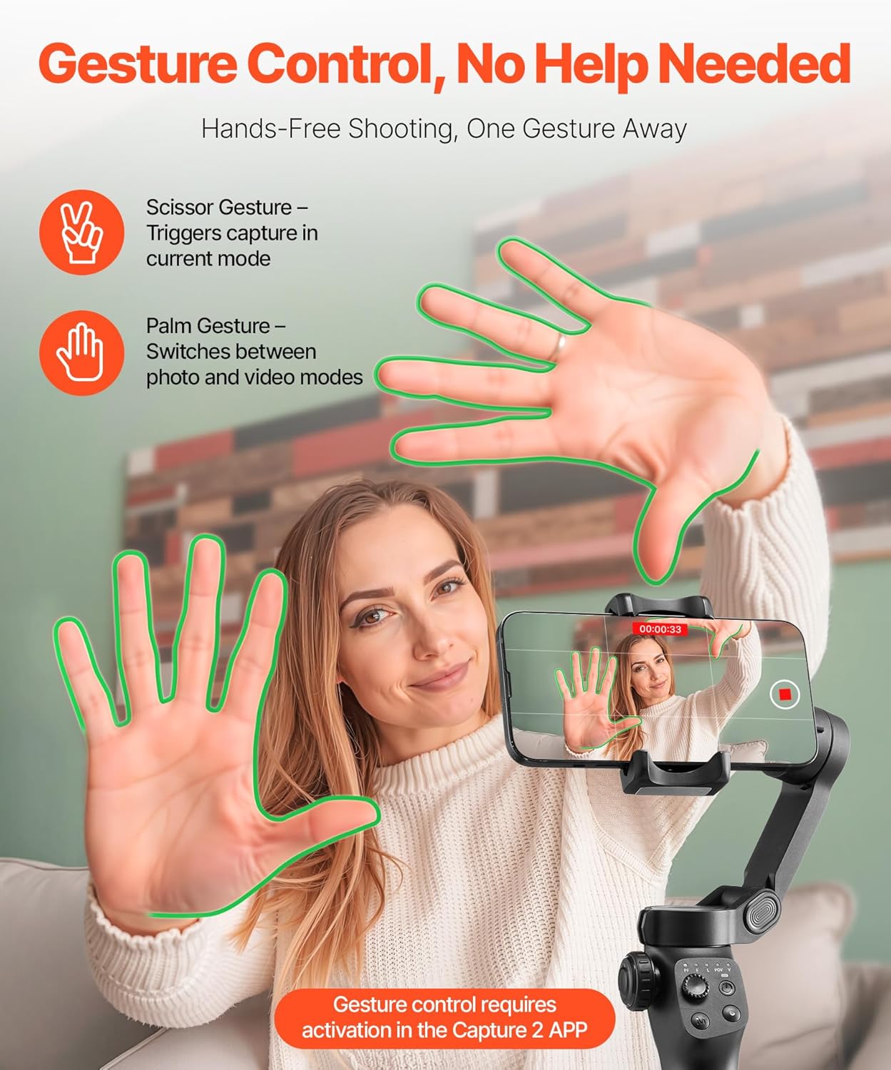 VEVOR Gimbal Stabilizer for Smartphone, 3-Axis Stabilization, Phone Gimbal for Android & iPhone with Face/Object Tracking, Tripod, Portable & Foldable Handheld Phone Stabilizer for Video Recording