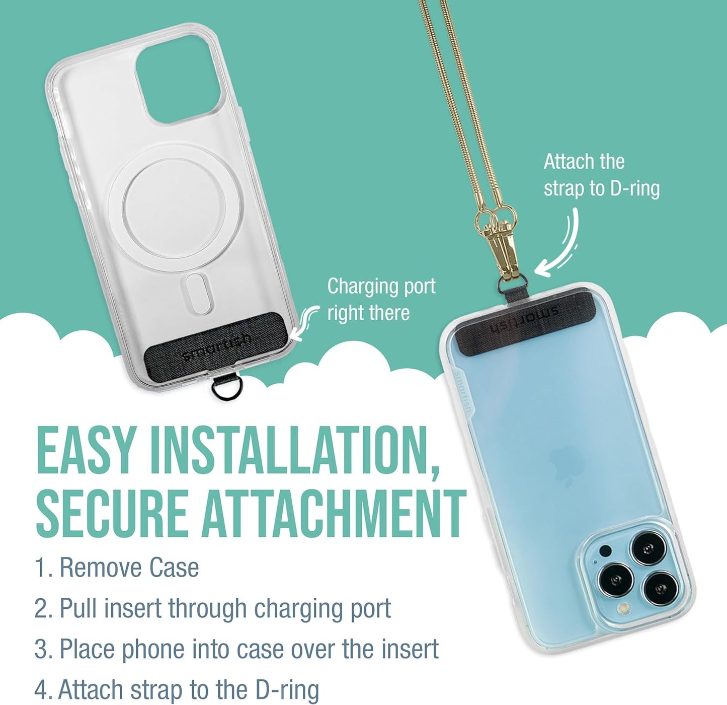 Smartish Phone Lanyard - Case Clinger - Universal iPhone Holder w/Detachable Crossbody Shoulder Neck Strap Compatible w/All Phone Cases - Gold Snake Chain