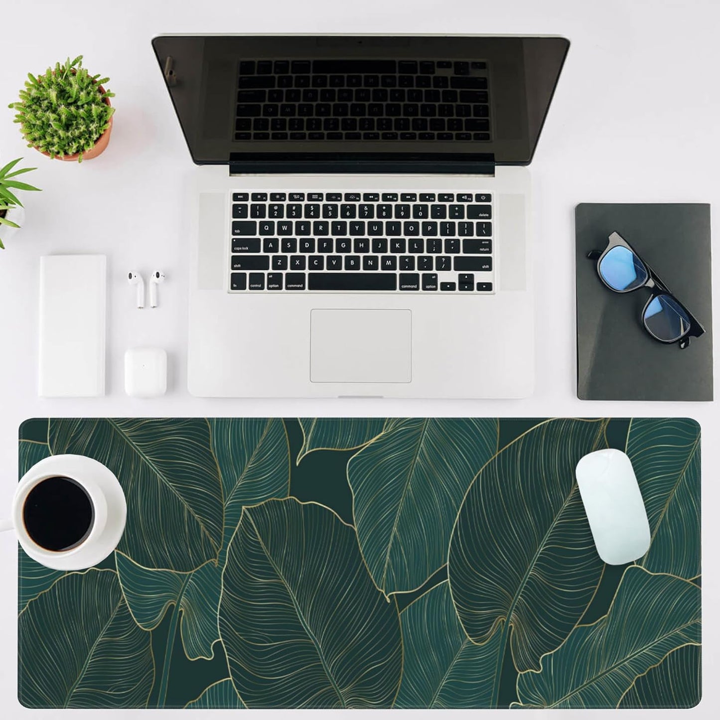 Mouse Pad Large Monstera Line Art Non-Slip Gaming Desk Mat with Stitched Edge Laptop Keyboard Desk Pad for Work Home Gaming (35.4 x 15.7 Inches)