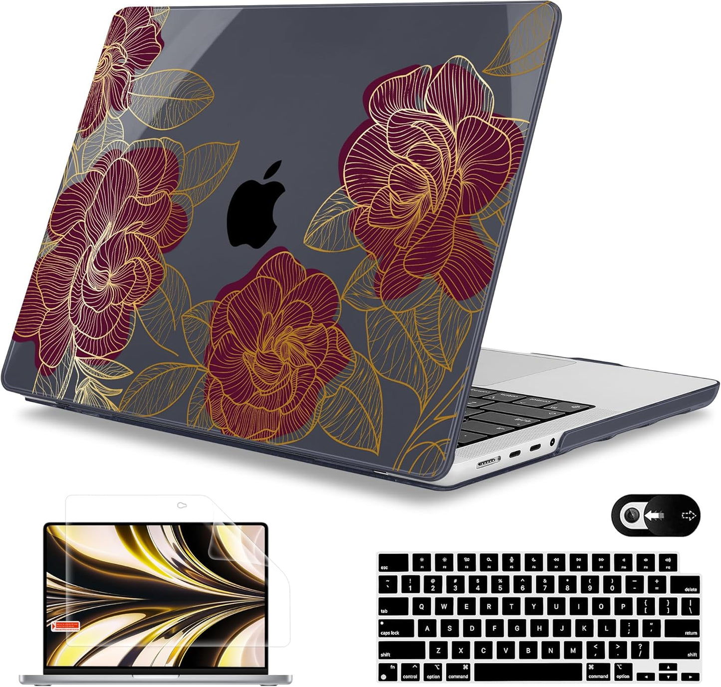 Mektron Case for MacBook Pro 16" M4 A3403 A3186 M3 A2991 M2 A2780 M1 A2485 (2021/2023/2024) Pro/Max with Touch ID, Hard Shell Plastic Laptop Cover Keyboard Cover Screen Protector, Golden Rose