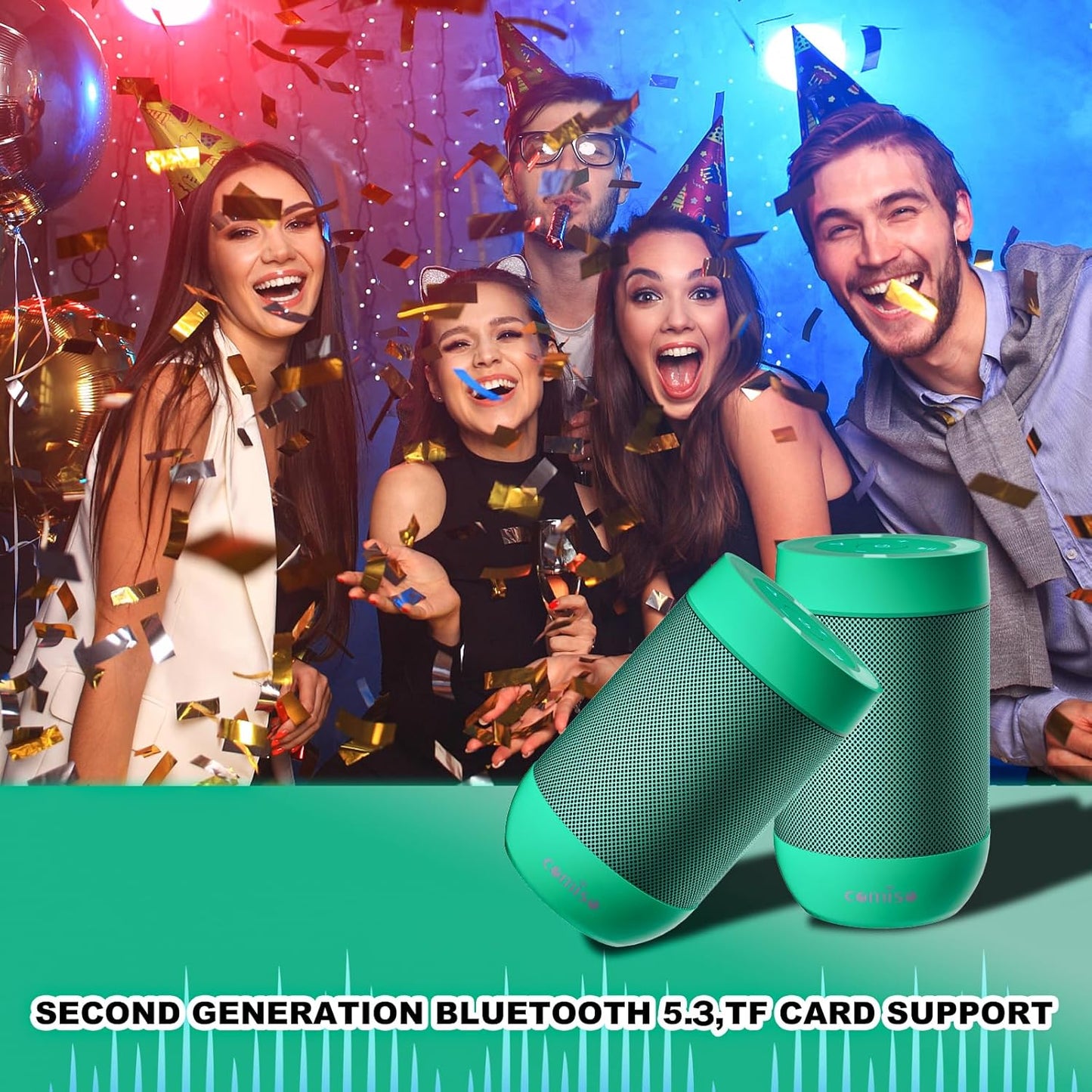 comiso Bluetooth Speaker with IP65 Waterproof,5.3 Bluetooth,TWS Pairing,Support TF Card,Portable Wireless Speaker for iPhone Samsung and More-Green