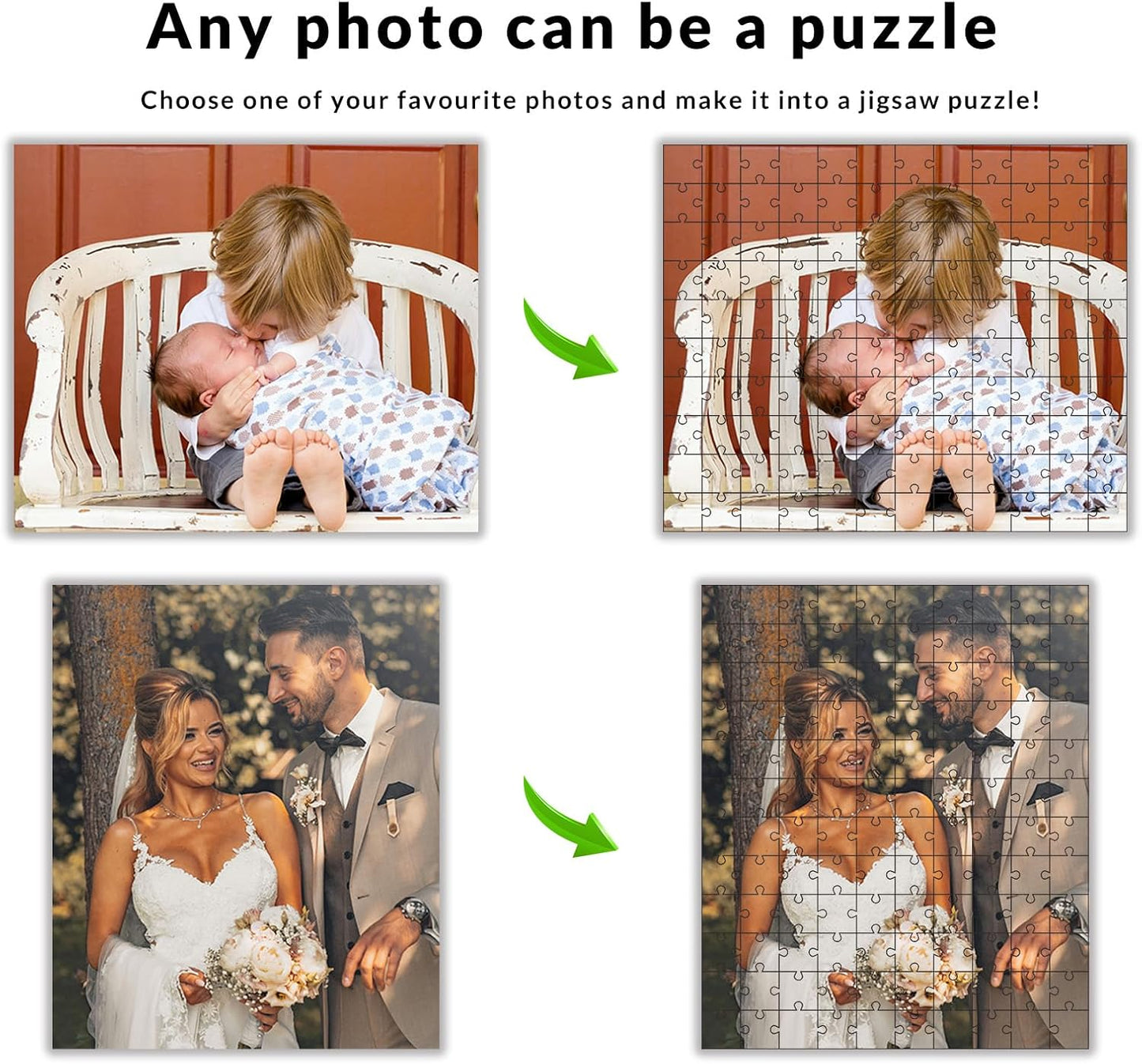 Custom Puzzle from Photos - Personalized 1000/500/300/200/120 Piece Jigsaw Puzzle for Adults & Kids, Unique Wooden Gift for Christmas, Wedding, Anniversary, Birthday