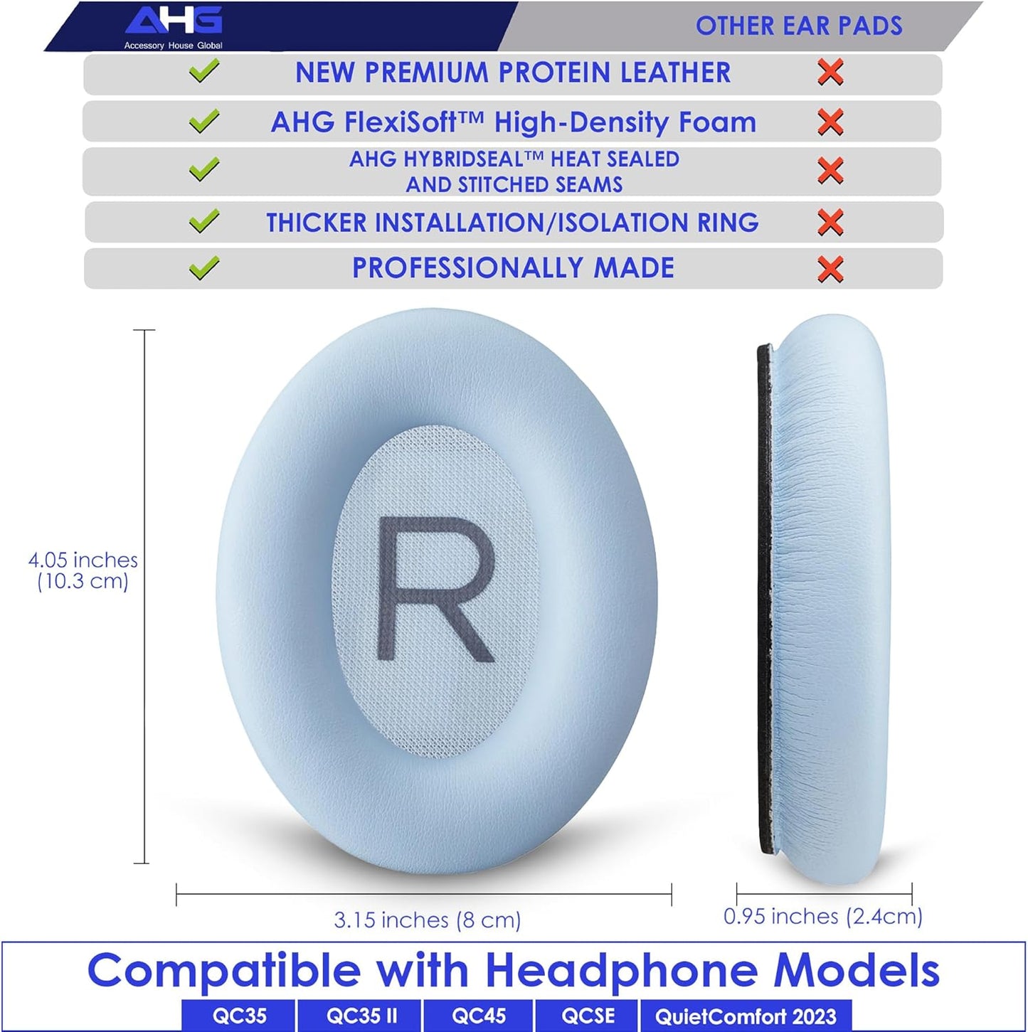 Replacement QC Ear Pad/Headband Pad Cushion. Compatible with Bose QuietComfort (2023) QC45 QCSE QC35 II Wireless Noise Cancelling Headphones (Moonstone Blue) Easy DIY Fit