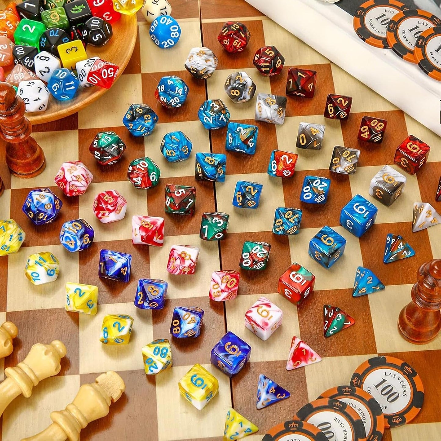 Yilloog 350 Pcs Compatible with DND Dice Sets Bulk Polyhedral Dice with Drawstring Bag Dice Multi Role Playing Table Game D4 D6 D8 D10 D% D12 D20 Compatible with Dungeons and Dragons (Classic Style)