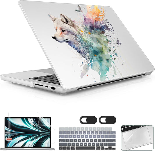 for MacBook Pro 16 inch Case 2021 2022 2023 2024 Release A3186 A3403 M4 A2991 M3 A2780 M2 A2485 M1 Pro/Max, Hard Shell Case with Screen Protector & Keyboard Cover, Wolf