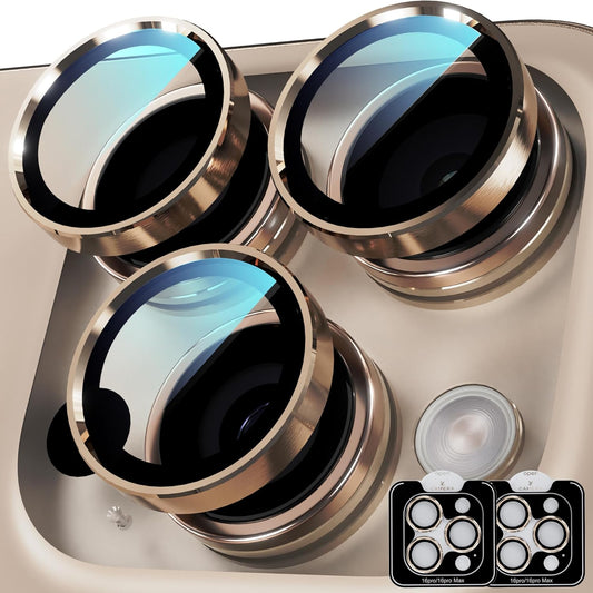 YWXTW Camera Lens Protector for iPhone 16 Pro/iPhone 16 Pro Max, [1 Step Installation Tray] Tempered Glass Screen Protector Metal Individual Camera Cover Accessories (Desert Titanium-2Pack)