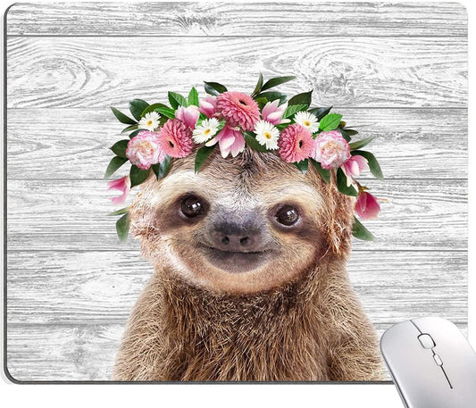 Hokafenle Mouse Pad, Cute Sloth with Floral Mouse Pad, Mouse Mat Square Waterproof Mousepad with Design, Non-Slip Rubber Base Mouse Pads for Women Office Laptop