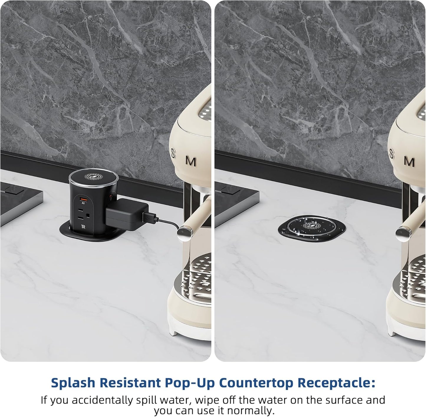 Jgstkcity Pop Up Countertop Outlet with 15W Wireless Charger,20W USB C Ports,Flush Mount Tamper Resistant,Recessed Grommet Receptacle,4 USB 4 Outlets,15A,1875W,ETL Listed,3.15in Hole,Black