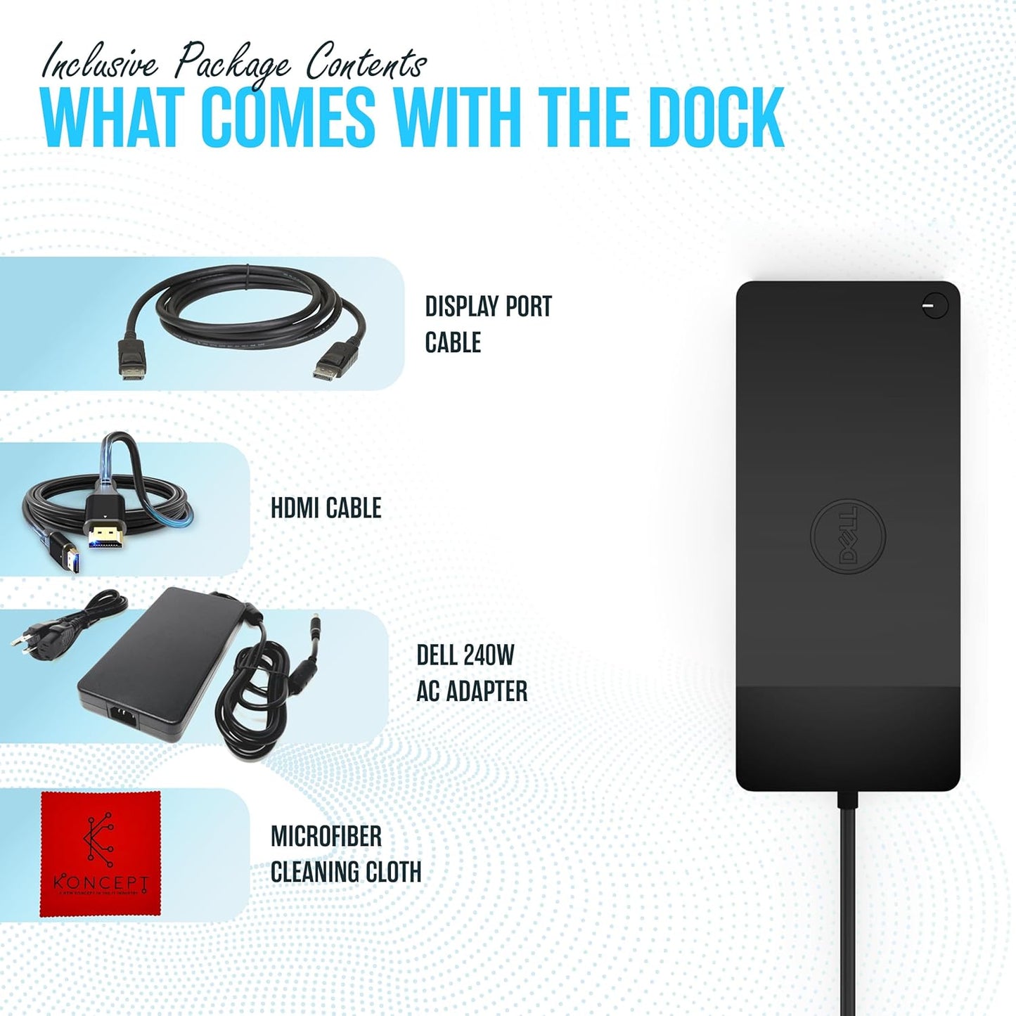 WD19DCS Dell Docking Station USB C - Dual Monitor Docking Station with 240W, HDMI Cable, DisplayPort Cable & Microfiber Cleaning Cloth - Performance Dock Station (Renewed)