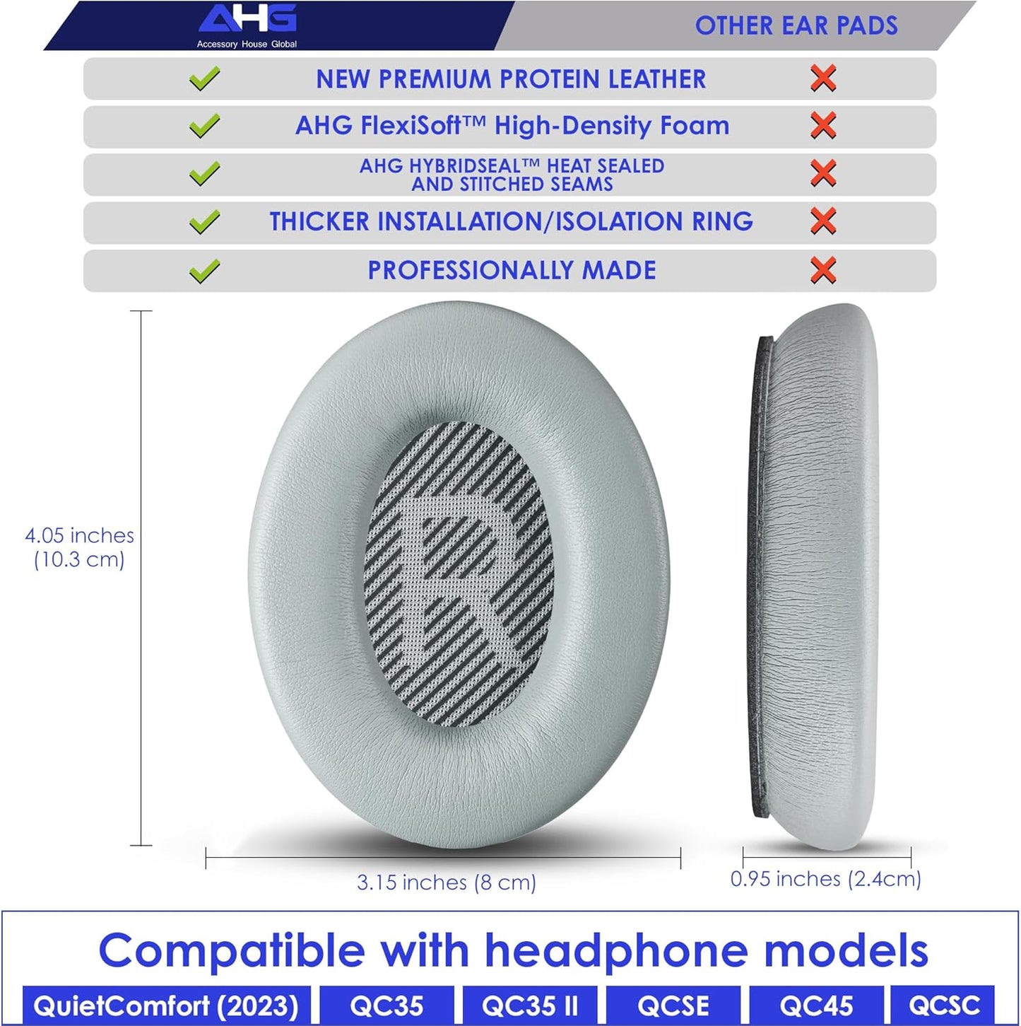 Replacement QC Ear Pad and Headband Pad Kit Cushion. Compatible with Bose QuietComfort (2023) QC45 QC35 QC35 II QC SC QC SE Wireless Noise Cancelling Headphones (Grey)