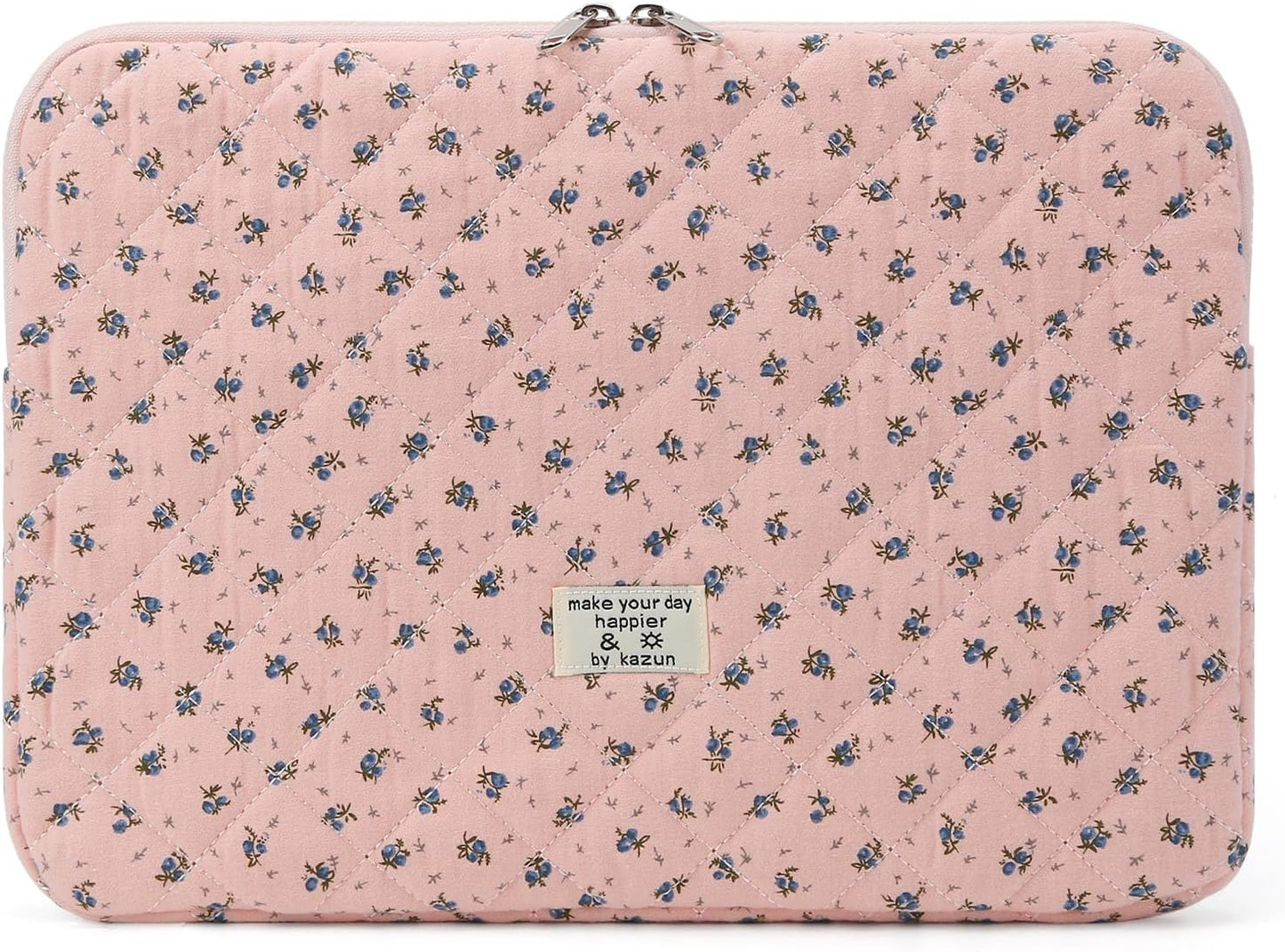 Puffy Laptop Sleeve 13-15.6 Inch Cute Quilted Laptop Protective Case Padded Floral Computer Sleeve for MacBook (A-Dark Pink, 13 Inch)