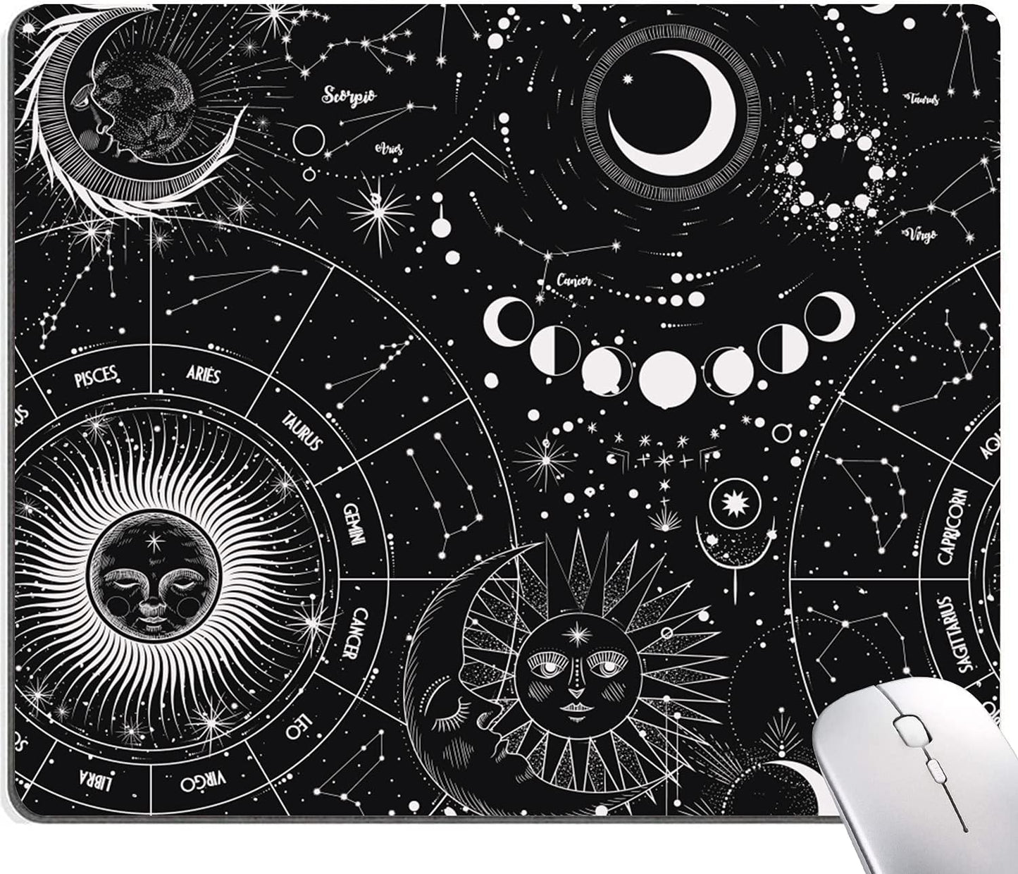 Moon Sun Mouse Pad - Custom Design, Waterproof, Non-Slip Rubber Base, Office Laptop, 9.5"x7.9"x0.12" Inch