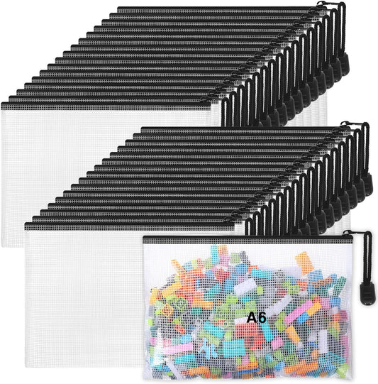 Jetec 32 Pcs Mesh Zipper Bags Toy Storage Bikini Organizer Bag Bolsas Para Guardar Trajes De Baño Waterproof Zipper Reusable Pouch Puzzle Multipurpose for Storage Office(Black,7.5 x 5 Inch)