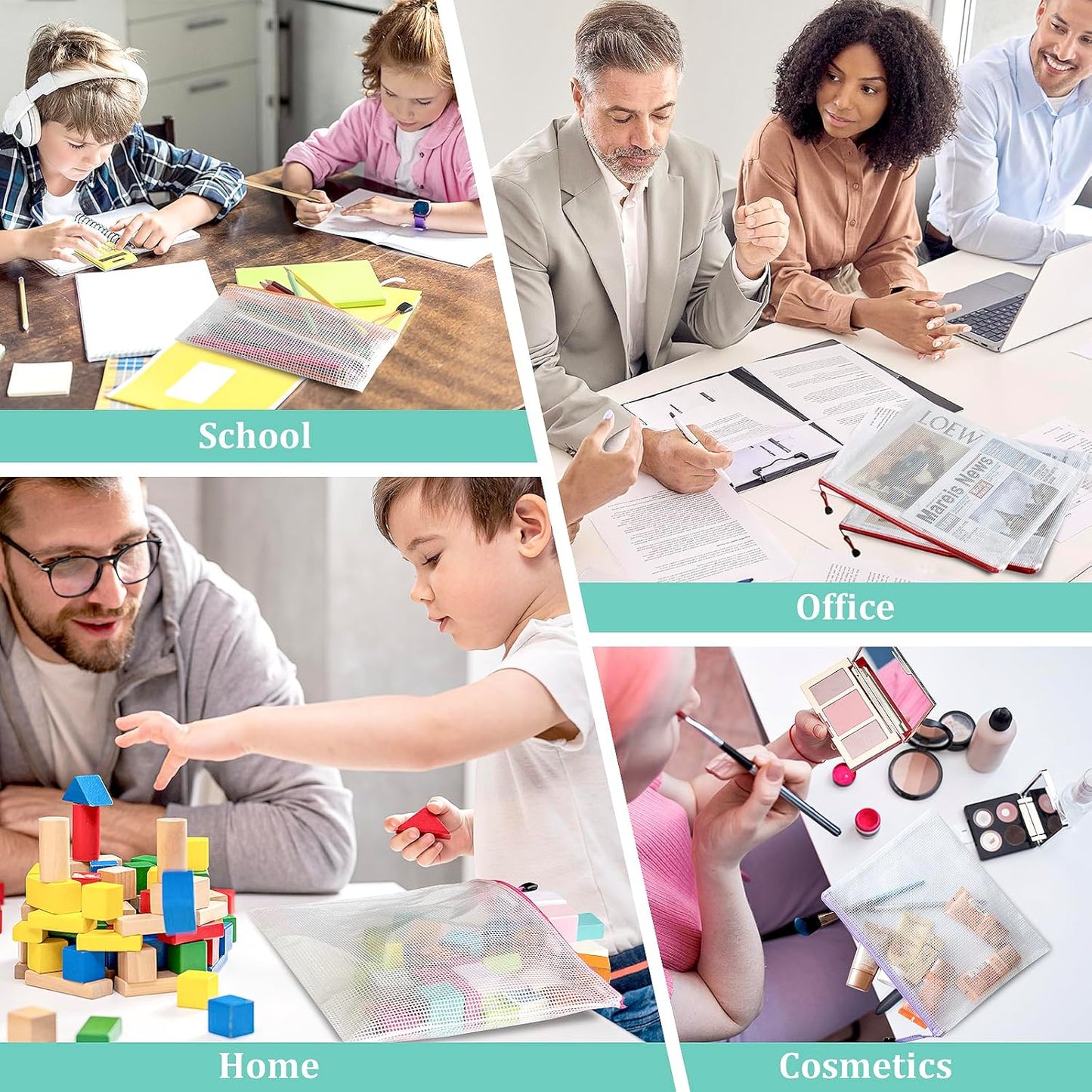 32pcs Mesh Zipper Pouch Bags, B5 Mesh Pouch, 8 Color Zipper Pouches for Organizing, Board Game Storage, Travel, School, Office