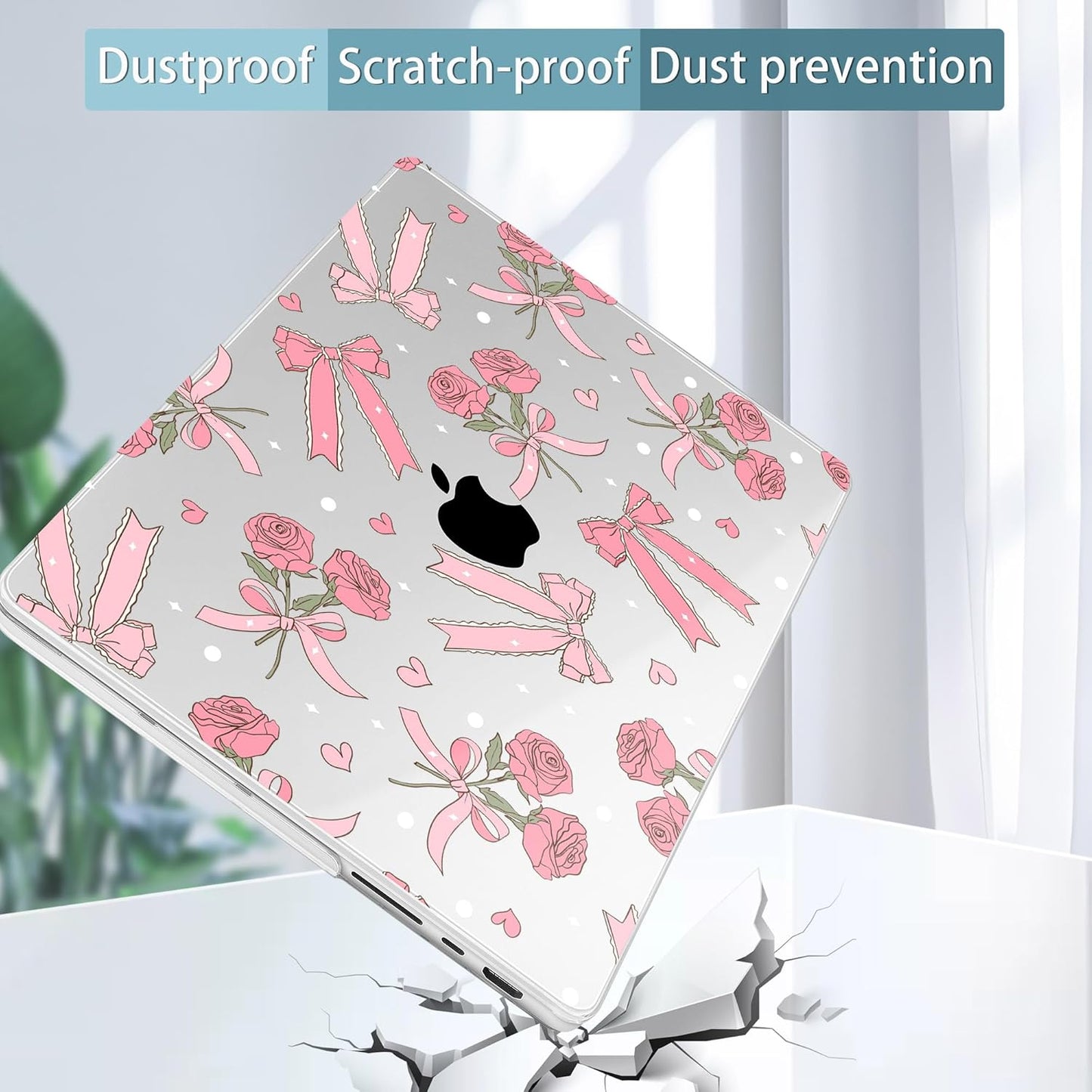 Tuiklol for MacBook Pro 14 Inch Case 2024-2021 Release M4 A3112 A3401 A3185/M3 A2918 A2992/M2 A2779/M1 A2442 Pro/Max,Hard Shell Case with Screen Protector for Touch ID,Bow & Rose-White