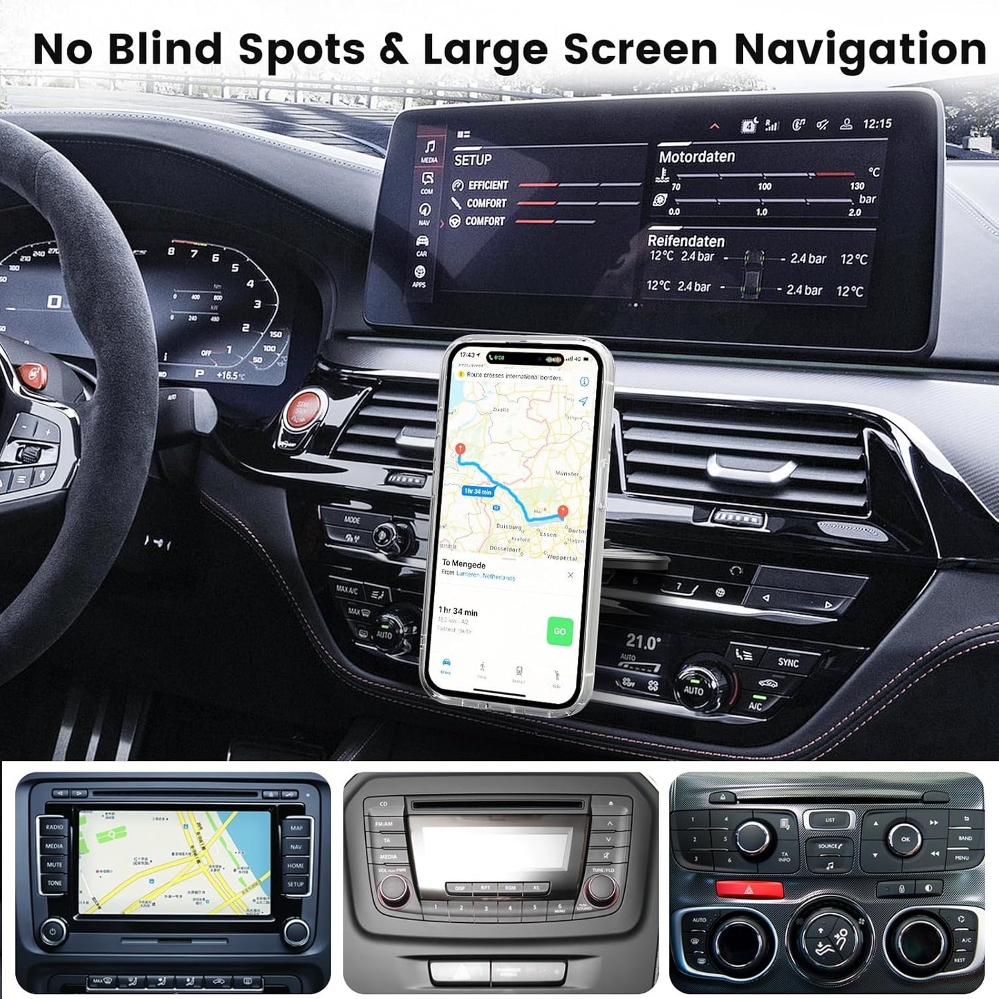 OHLPRO for 15W MagSafe Car Mount Charger for iPhone 16, Fast Wireless Charging, Magnetic CD Slot Holder with 3M Adhesive Base for Dashboard, Aluminum Shell, Compatible with iPhone 16/15/14/13 Pro Max