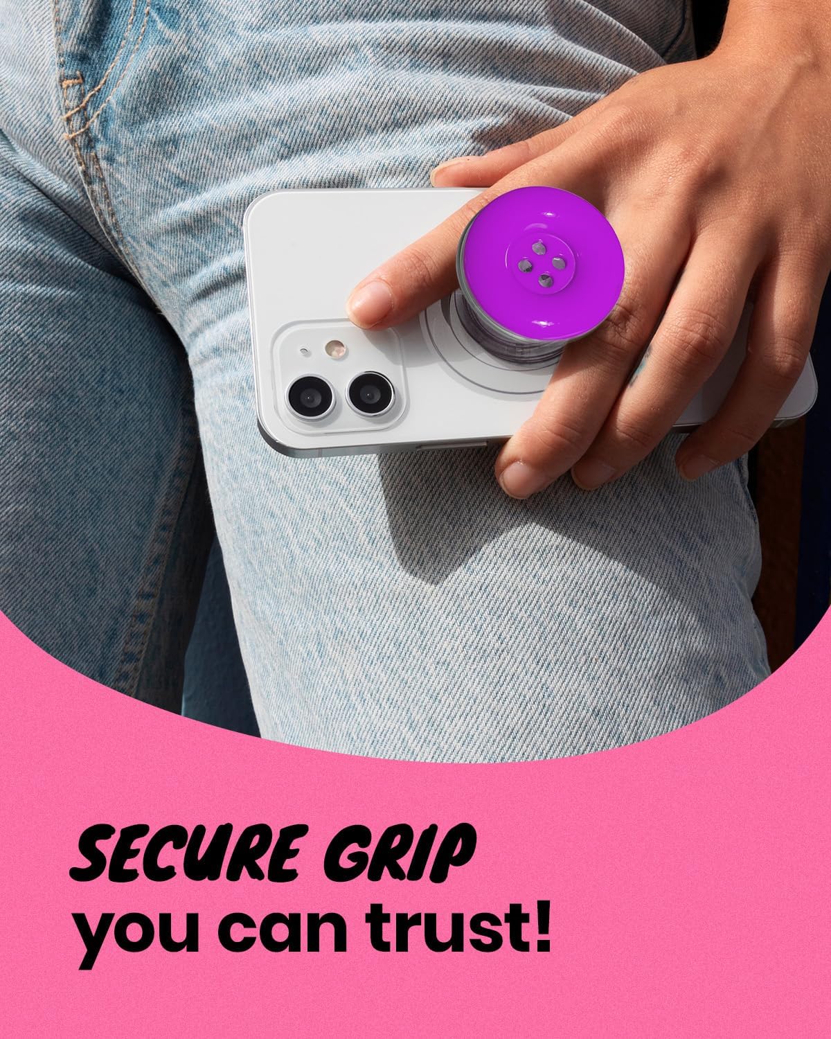 Solid Color Button Phone Grip – Minimalist Design, Durable and Lightweight, Grip and Stand for Smartphones (Purple, Magnetic Type)