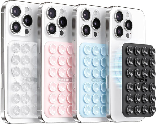 Klearlook 4PCS Magnetic Suction Phone Mount for MagSafe Case, Sticky Phone Grip Holder for iPhone, Removable Hands-Free Selfie/Video for TikTok Influencers, (Clear & Light Pink & Light Blue & Black)