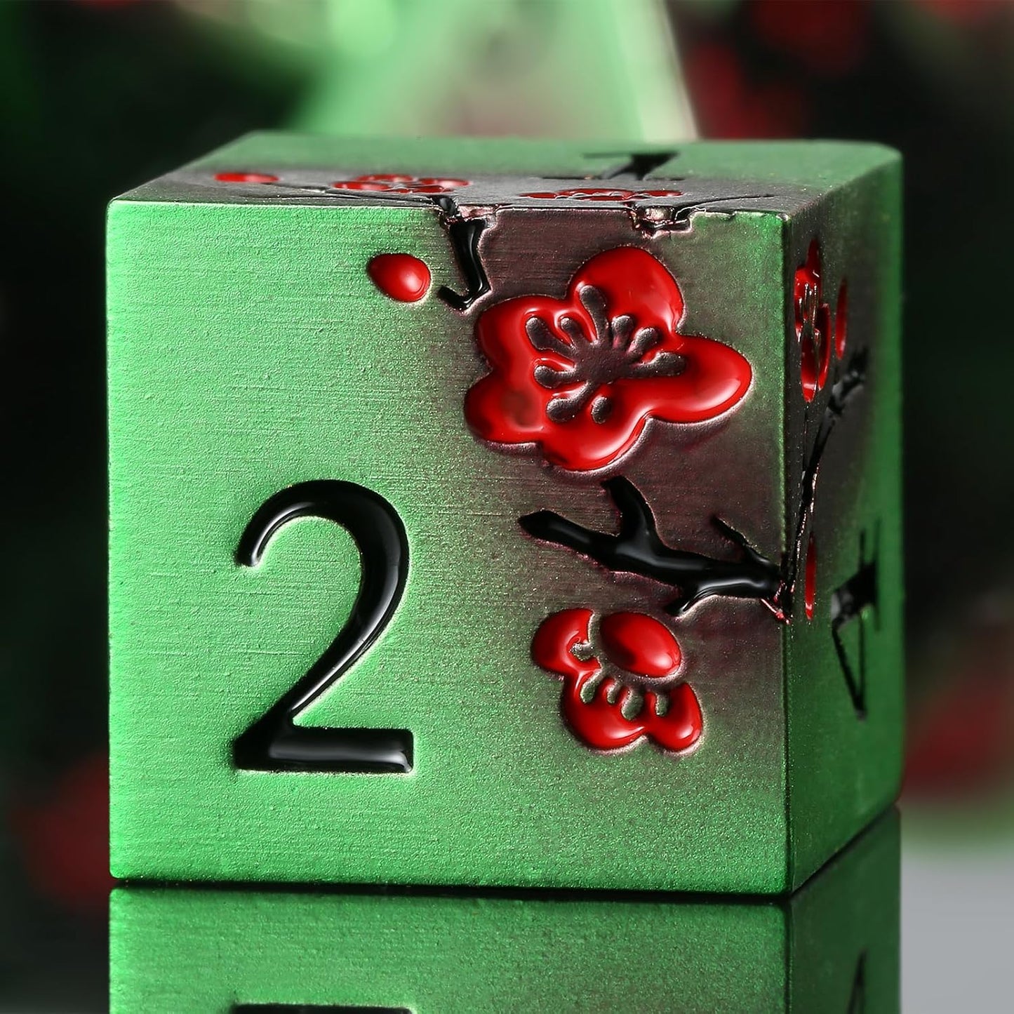 Metal Dice Set D&D, DNDND 7 PCS Metallic Flowers DND Dice with Gorgeous Gift Case for D&D Dungeons and Dragon Tabletop Game (Green and Red)