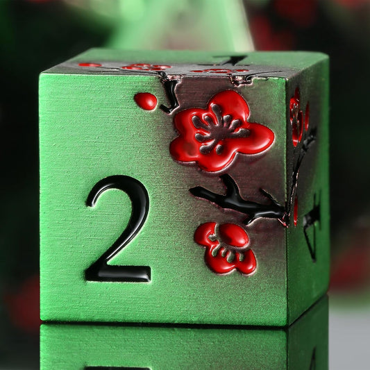 Metal Dice Set D&D, DNDND 7 PCS Metallic Flowers DND Dice with Gorgeous Gift Case for D&D Dungeons and Dragon Tabletop Game (Green and Red)