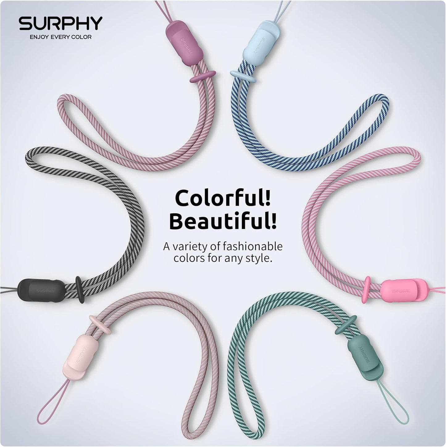 SURPHY 3 Pack Phone Wrist Strap with CellPhone Tether Tab, Cellphone Lanyard, Phone Strap with 2-Color Braided, Wrist Lanyard