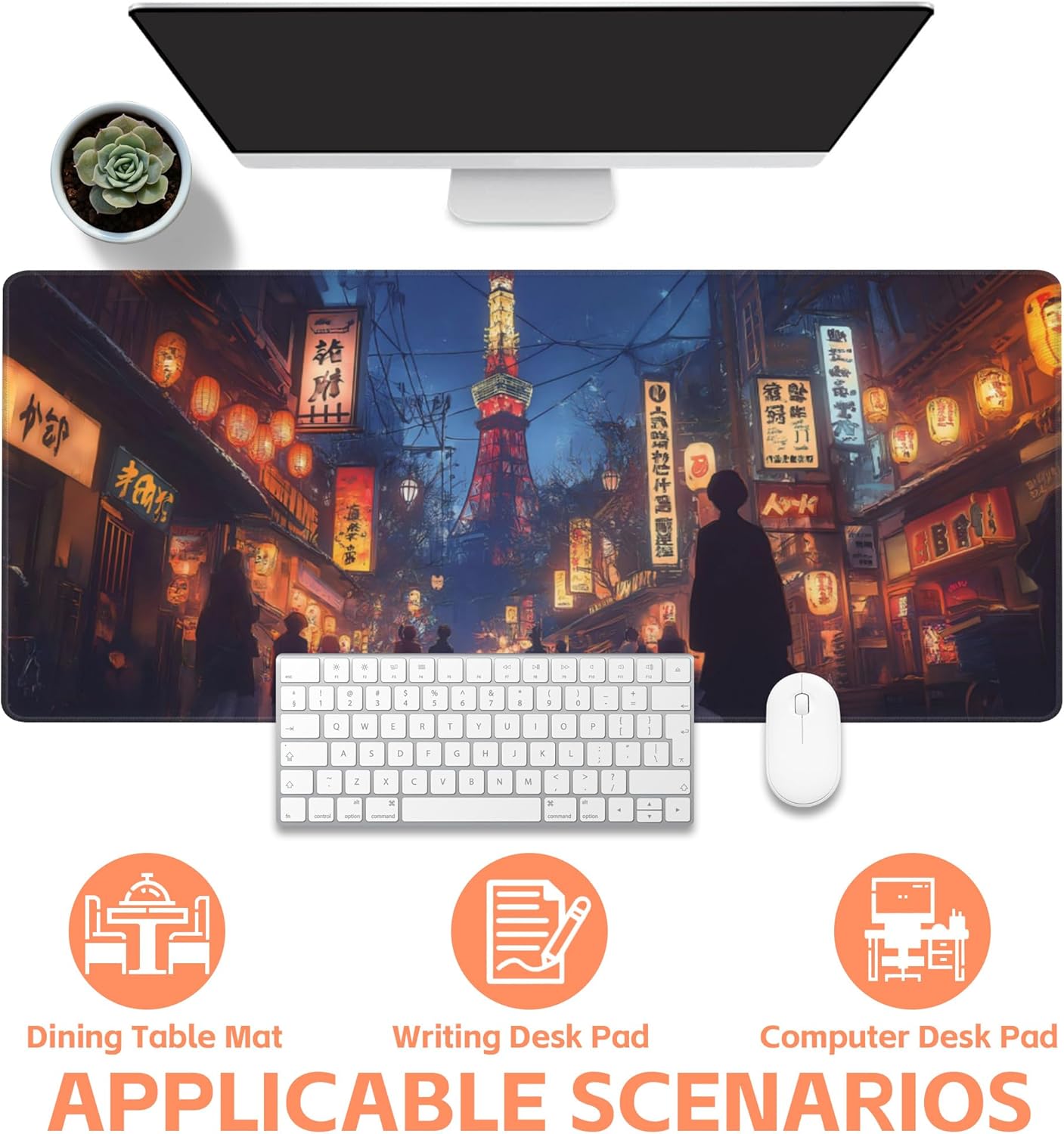 Mouse Pad Large Bustling Street in Tokyo Non-Slip Gaming Desk Mat with Stitched Edge Laptop Keyboard Desk Pad for Work Home Gaming (35.4 x 15.7 Inches)