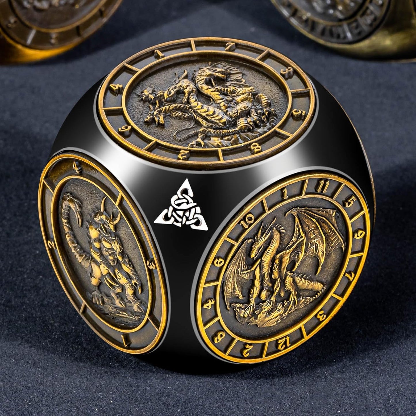 7 in 1 D6 Spinner DND Dice Set D&D, Metal Cube D and D Dice with Gift Box, Dungeons Dragons Role Playing Dice, Black Gold