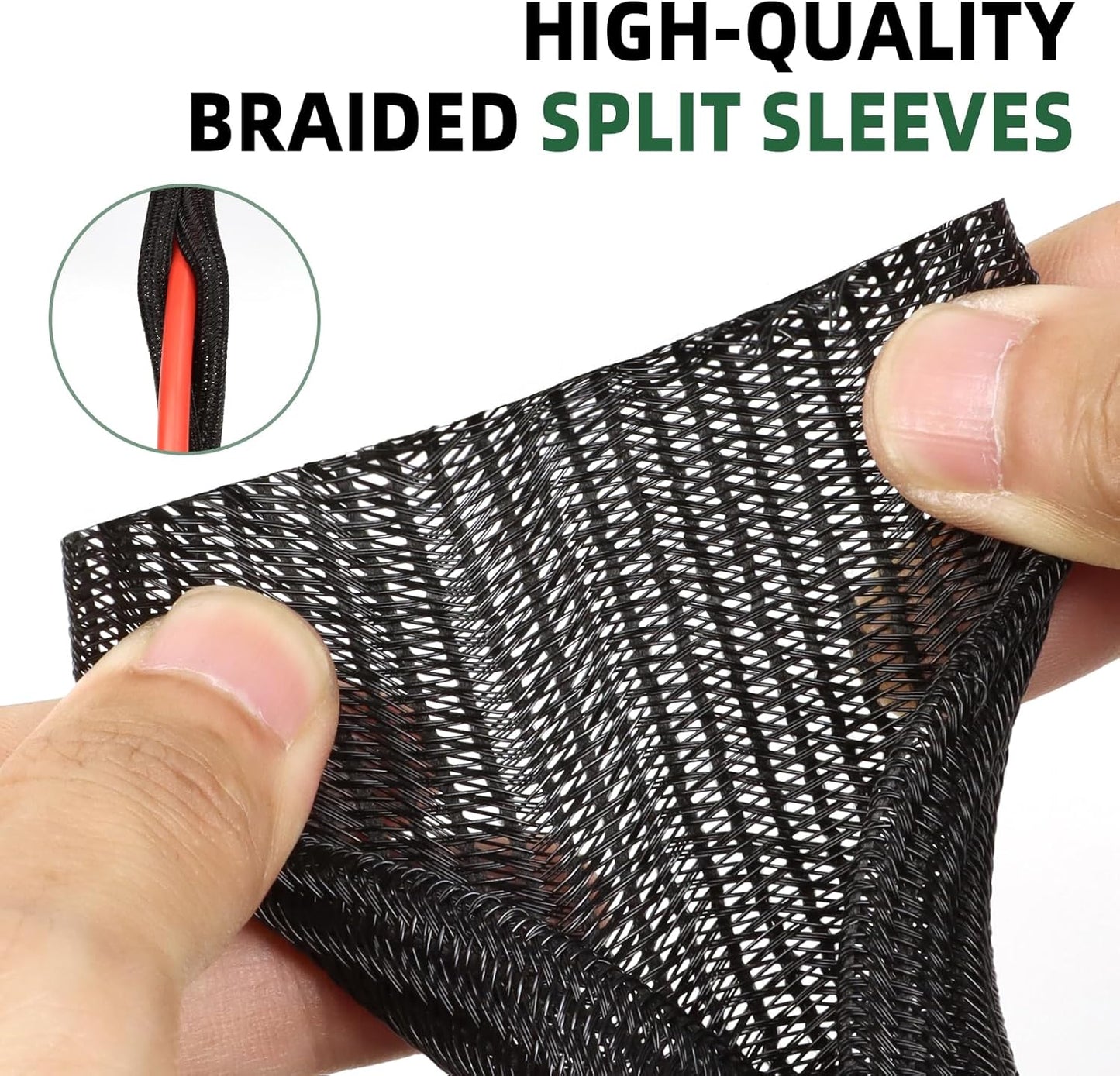 Split Wire Loom Tubing, Cable Protector Sleeve, Braided Cable Management for TV/Computer/Home Theater/Engine Bay, Cord Protectors from Pets No Chew (Black, 3/4"-10ft)