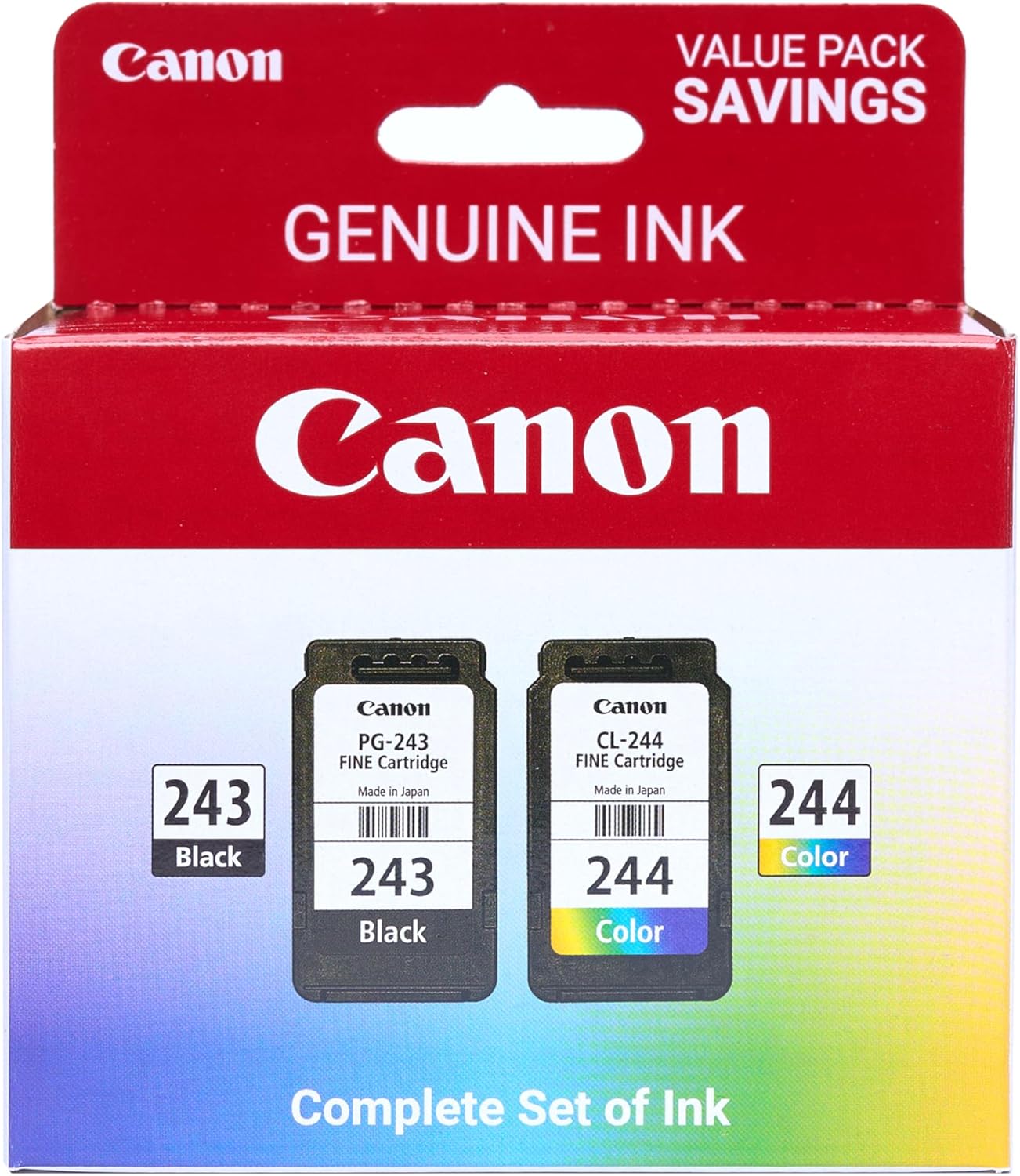 Canon PG-243 / CL-244 Genuine Ink Value Pack (2 Cartridges), Compatible with iP2820, MX492, MG2420/2520/2920/2922/2924/3020/2522/2525, TS3120/302/302a/202/4520/3320