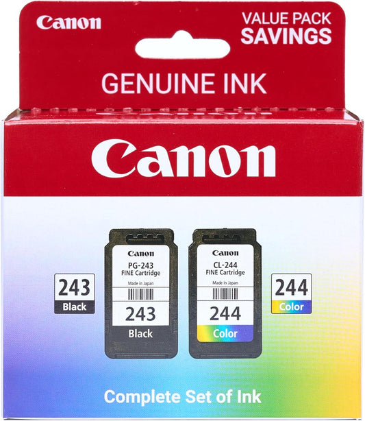 Canon PG-243 / CL-244 Genuine Ink Value Pack (2 Cartridges), Compatible with iP2820, MX492, MG2420/2520/2920/2922/2924/3020/2522/2525, TS3120/302/302a/202/4520/3320