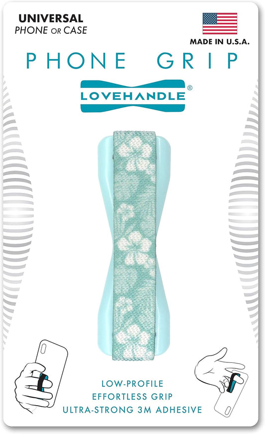 LOVEHANDLE Universal Phone Grip for Smartphones & Mini Tablets - Phone Holder for Hand - Wireless Charging Compatible - Made in The USA - Blue Hawaii
