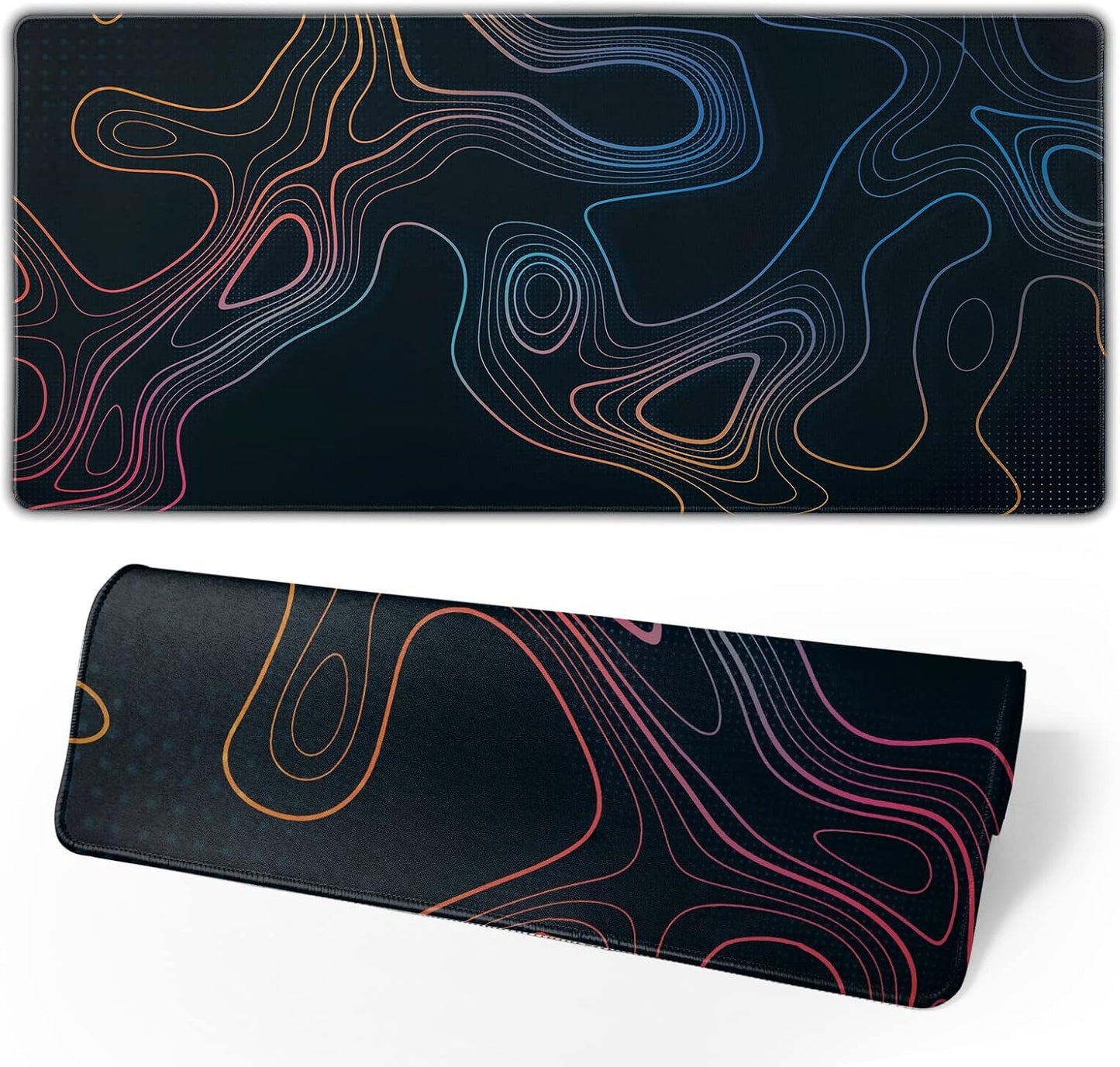 Topographic Contour Map XL Mouse Pad 31.5 x 11.8 Inch Gaming Mousepad Extended Large Mousepad with Nonslip Rubber Base Stitched Edges Laptop Desk Pad Home Office Supplies