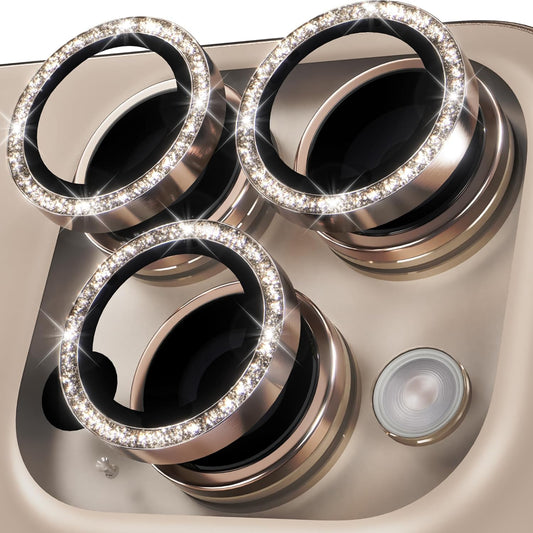 YWXTW Designed for iPhone 16 Pro/iPhone 16 Pro Max Camera Lens Protector Bling, [New Glitter Design] Individual Metal Tempered Glass Camera Cover Accessories Case Friendly (Desert Titanium)