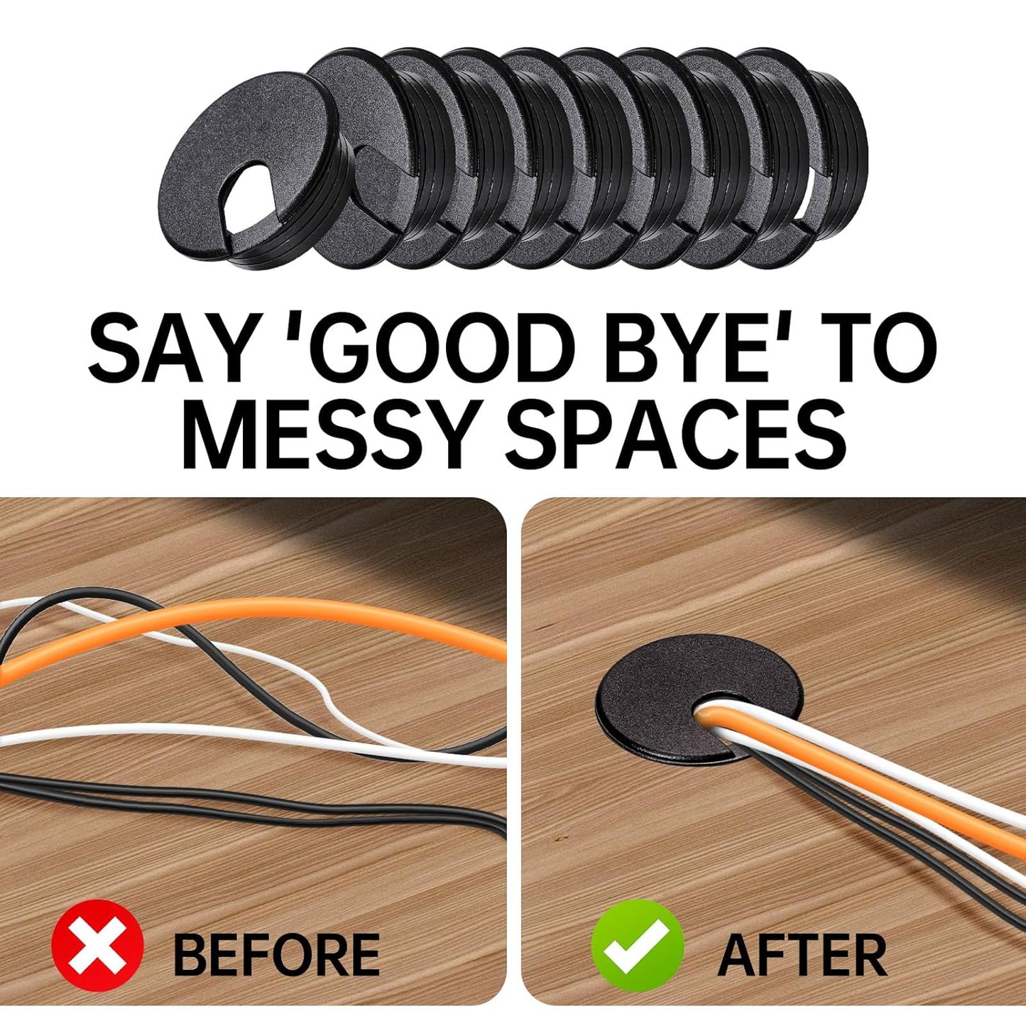 Desk Grommet 1-3/8inch(35mm)10 Pcs, Desk Hole Grommet, Cable Grommet, Desk Hole Cover, Desk Cord Hole Cover, Desk Cable Hole Cover with Hole Saw, Desk Wire Hole Insert, Furniture Hole Cover(Black)