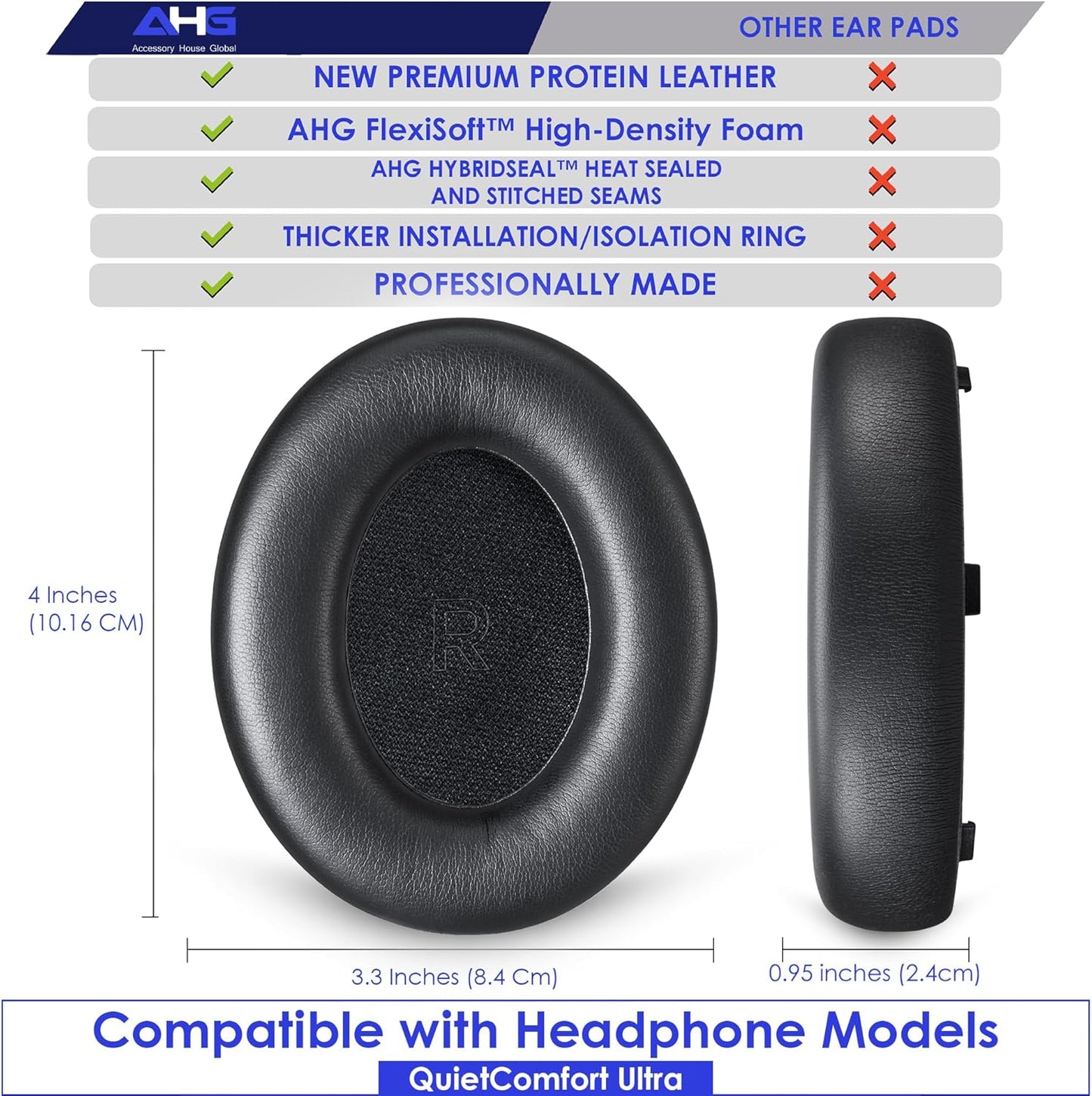 QC Ultra Replacement Ear pad and Headband Pad Kit Cushion Compatible with Bose QuietComfort Ultra Wireless Headphones (Black). Easy DIY Installation + Great Comfort