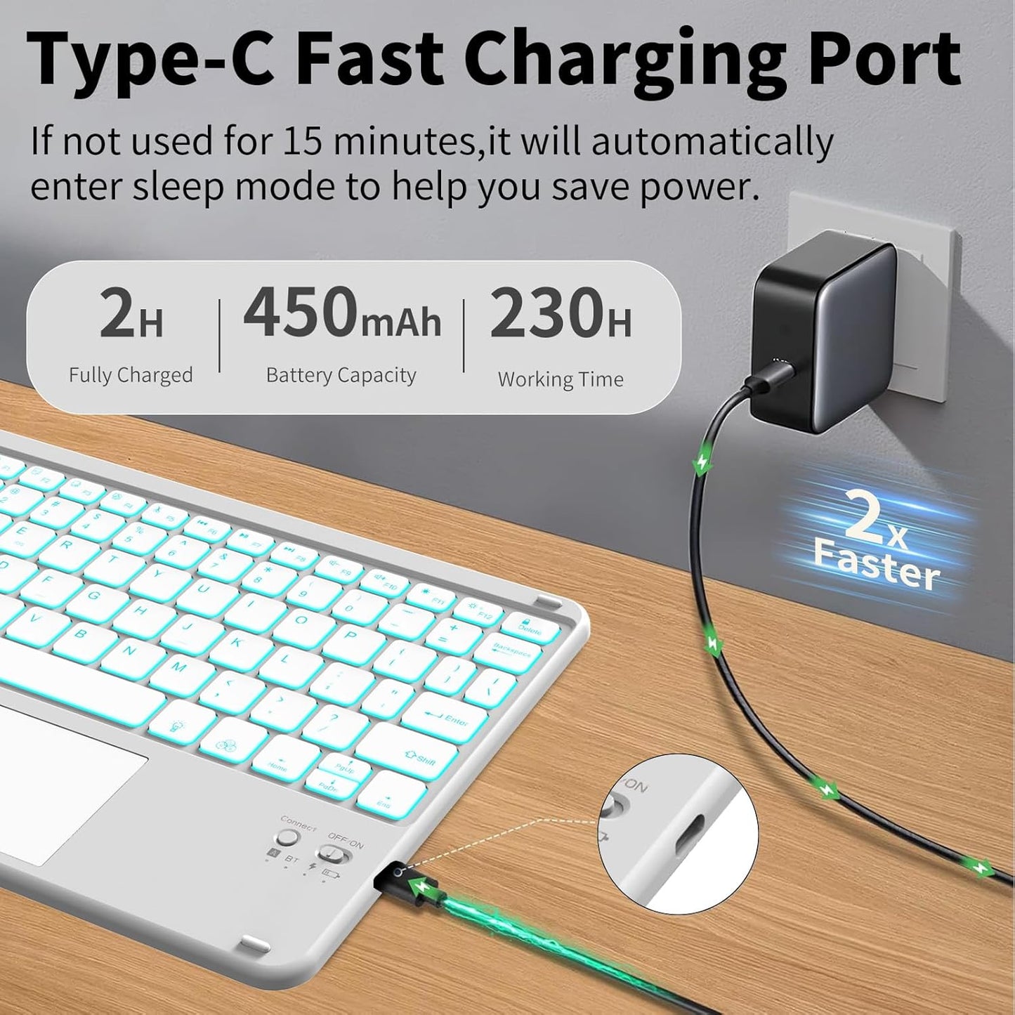 JKSML for iPad(A16) 11th/10th Generation Case with Keyboard (11/10.9 inch) 2025/2022, 7 Color Backlight Detachable Bluetooth Cover with Trackpad, Flip Stand Case Thin with Pencil Holder, Haze Gray