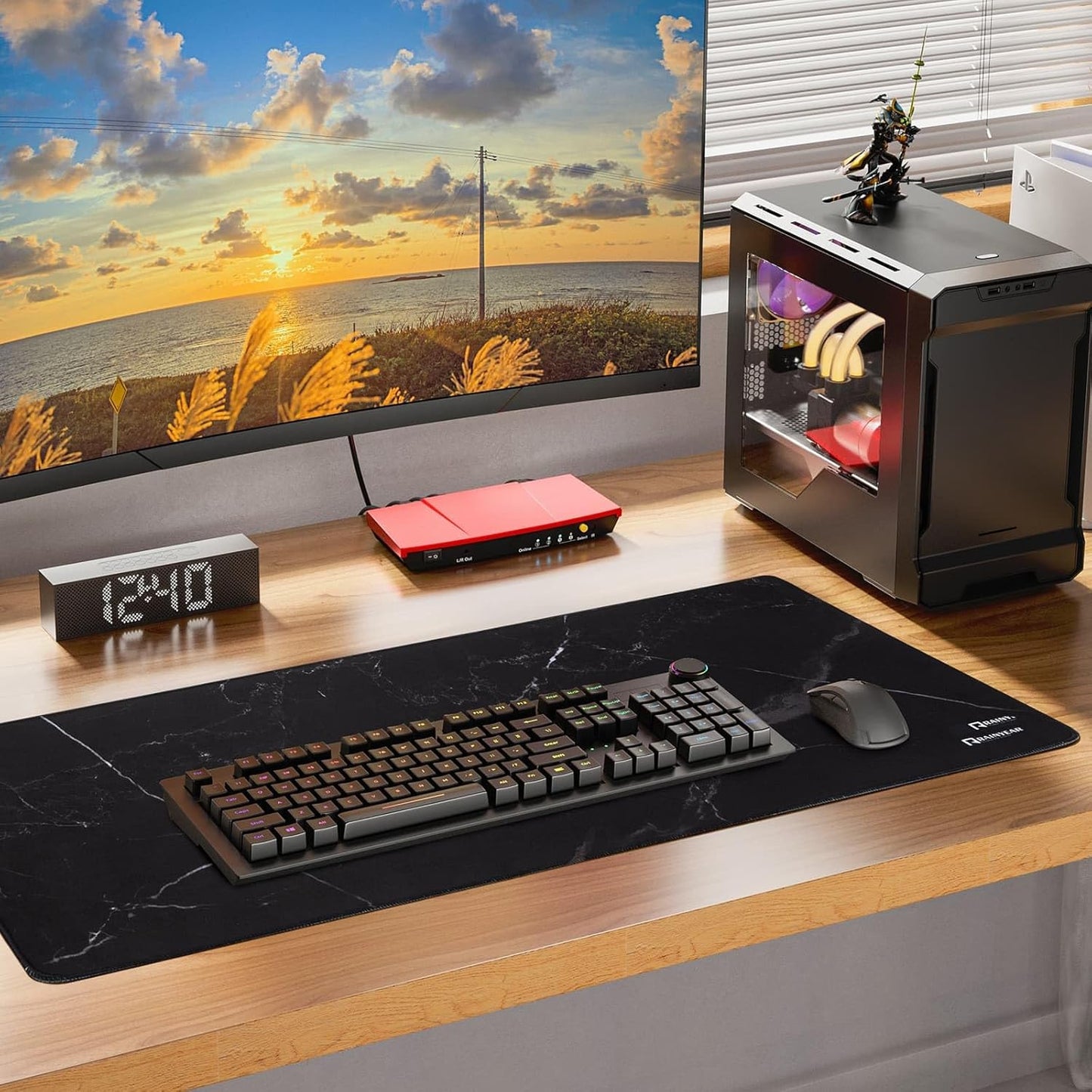 RAINYEAR Large Gaming Mouse Pad(35.4 x 15.7 Inch), Computer Mousepad with Anti-Slip Rubber Base, Smooth Large Keyboard Mouse Pad Mat for Gamer, Office, Home, Black Marble