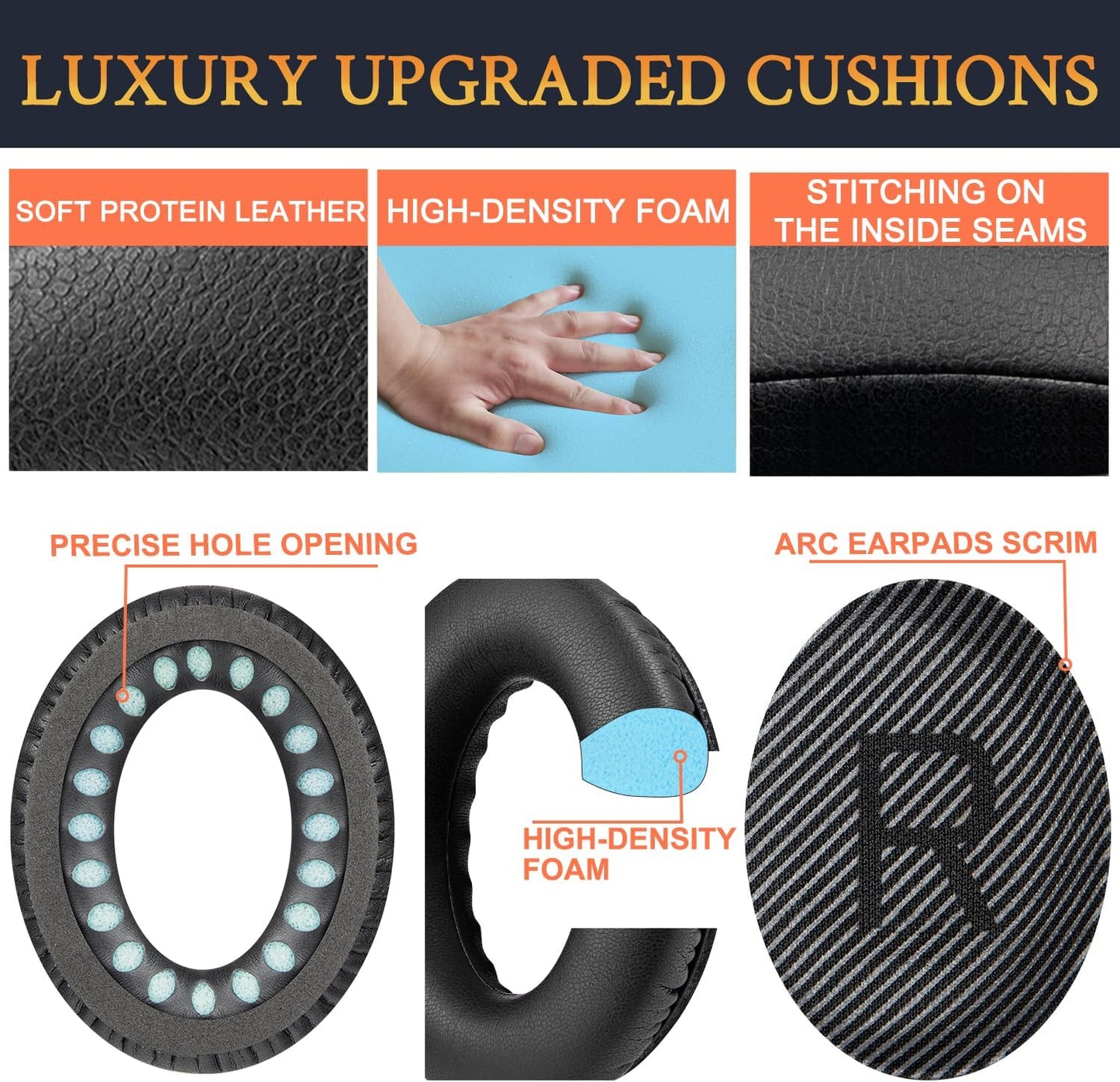 SoloWIT Replacement Earpads Cushions for Bose QuietComfort 35 (QC35) & Quiet Comfort 35 II (QC35 ii) Headphones, Ear Pads with Softer Leather, Noise Isolation Foam, Added Thickness (Black)