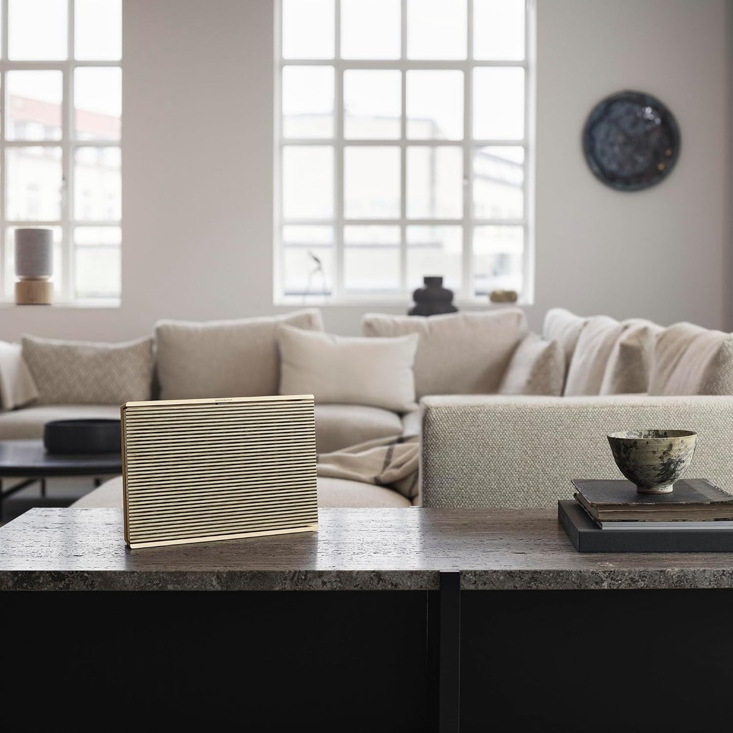 Bang & Olufsen Beosound Level Portable Wi-Fi Multiroom Speaker, Gold Tone/Light Oak