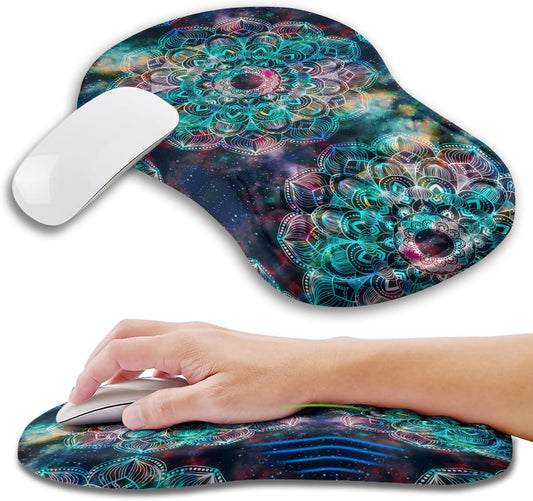 Ergonomic Mouse Pad Wrist Support with Memory Foam Massage Bulge, Carpal Tunnel Pain Relief Mousepad Wrist Rest for Mouse(12x8 inch, Mandala)