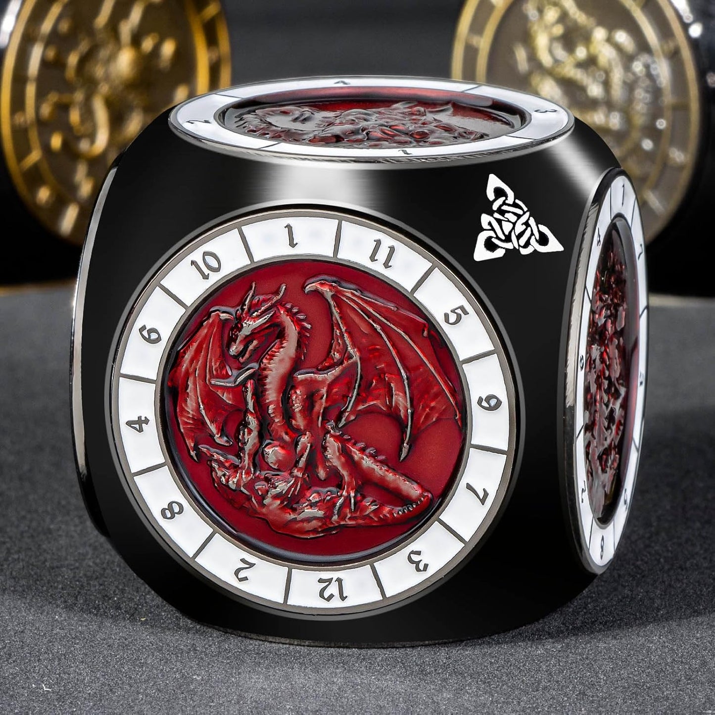 7 in 1 D6 Spinner DND Dice Set D&D, Metal Cube D and D Dice with Gift Box, Dungeons Dragons Role Playing Dice, Black Red