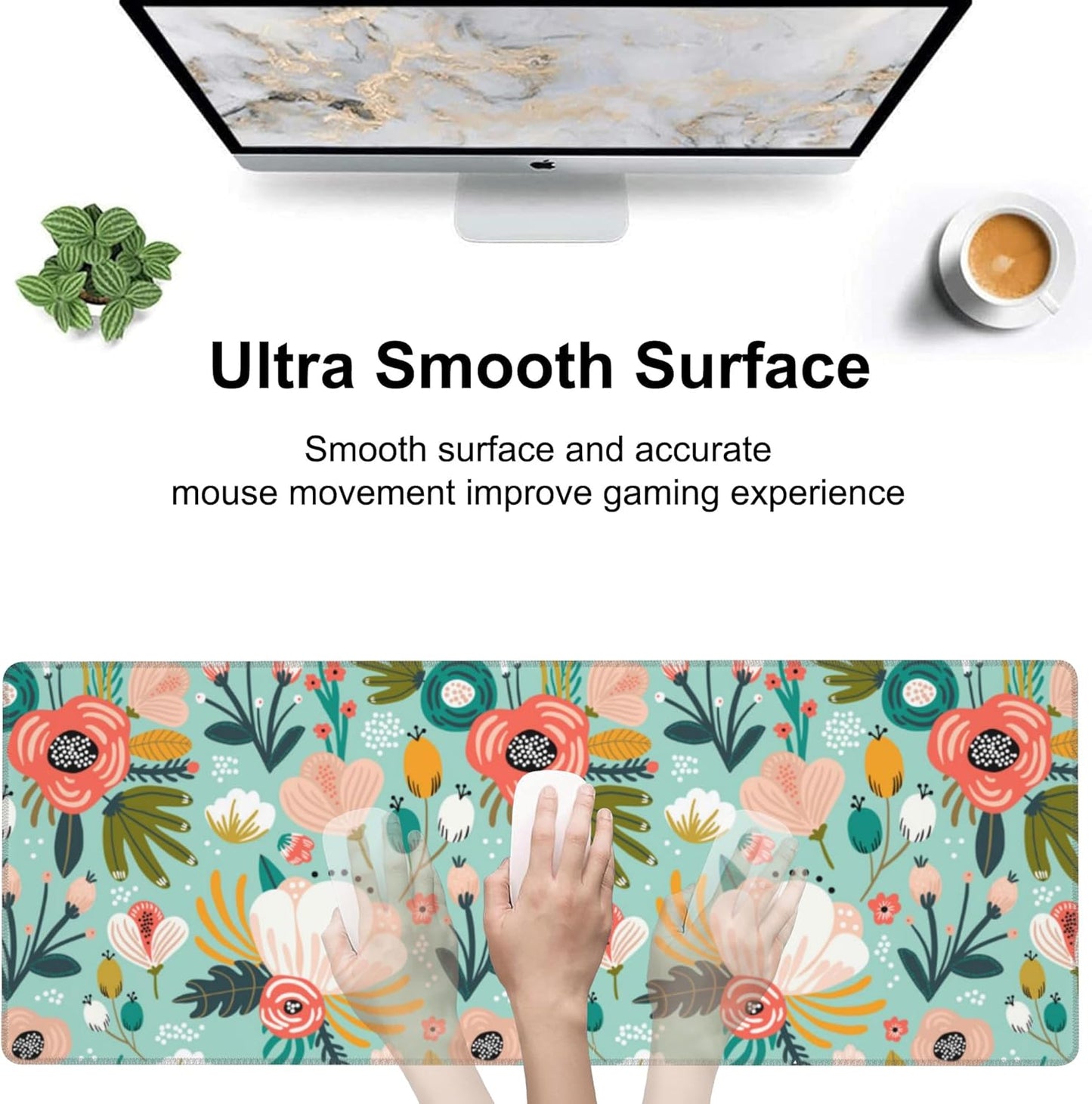 Colorful Flowers and Berries Desk Mat,Large Beautiful Floral Branches Gaming Keyboard Mouse Pad,Non-Slip Rubber Base Desk Pad Thick Stitched Edges Waterproof Mousepad Mouse Mat 31.5"x11.8"
