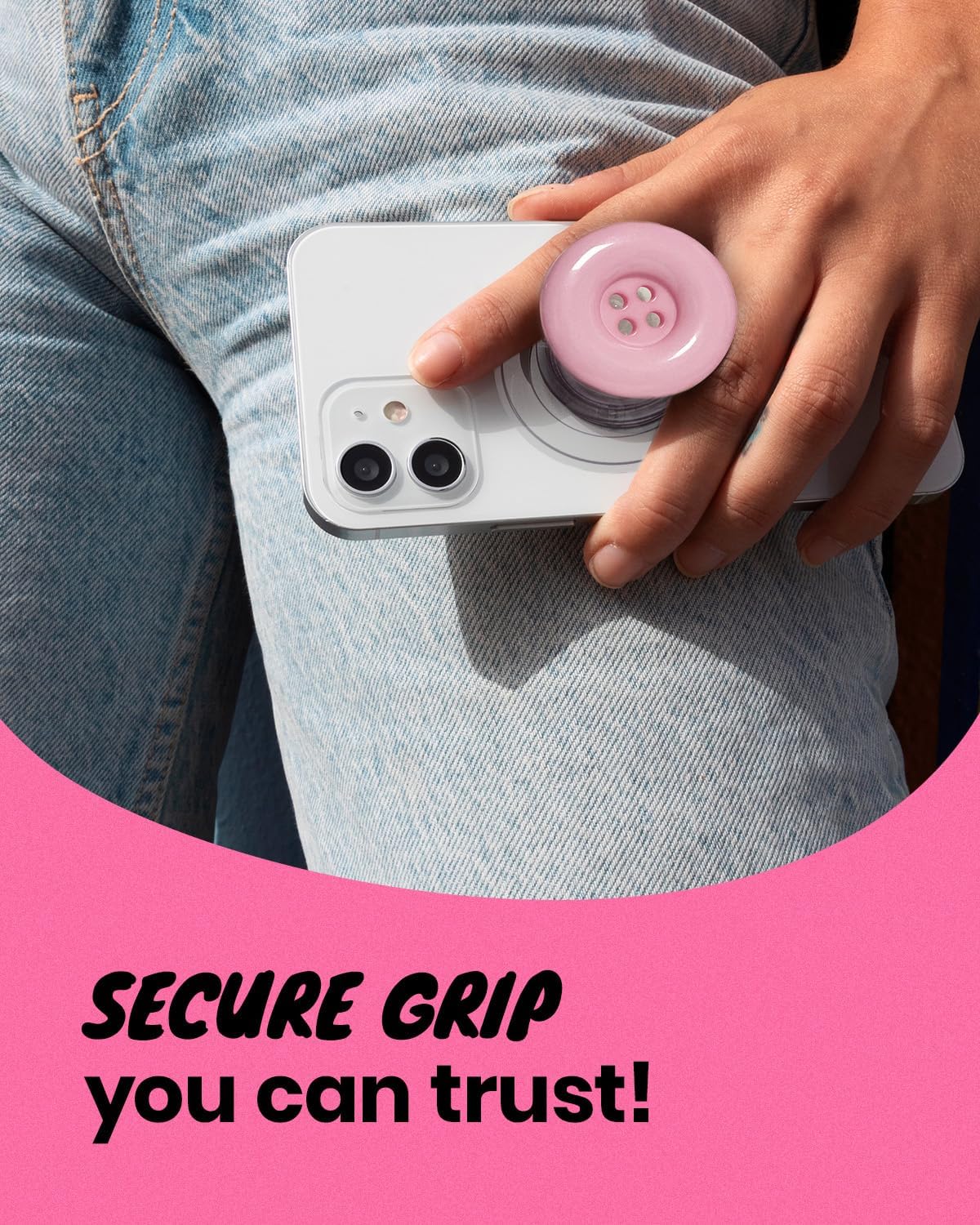 Solid Color Button Phone Grip – Minimalist Design, Durable and Lightweight, Grip and Stand for Smartphones (Baby Pink, Magnetic Type)