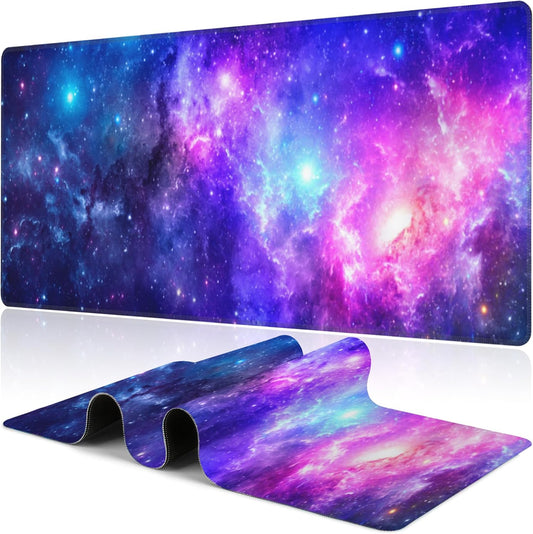 Deep Universe Space and Stars Desk Mat,Large Galaxy Space Gaming Keyboard Mouse Pad,Non-Slip Rubber Base Desk Pad Thick Stitched Edges Waterproof Mousepad Mouse Mat 31.5"x11.8"
