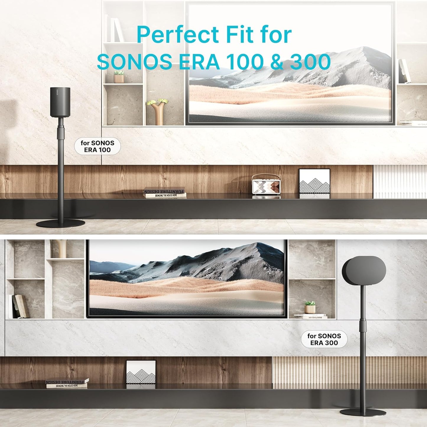 Speaker Stand Compatible with SONOS Era 300 and Era 100, Height Adjustable up to 42.6'', Floor Stand with Cable Management, Speaker Mount, Black, 1 Pack