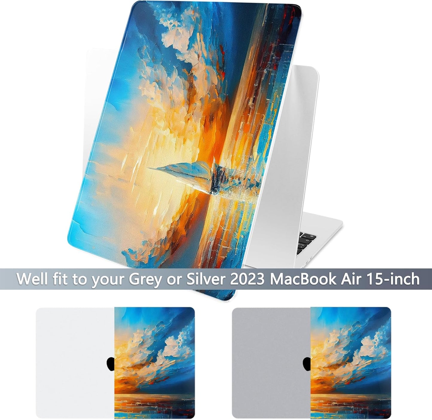 Batianda Premium Case for New MacBook Air 15 inch 2025 M4 2024 2023 with M3 M2 Chip Model A3114 A2941, Designed Protective Plastic Hardshell & Keyboard Cover & Screen Protector, Sail