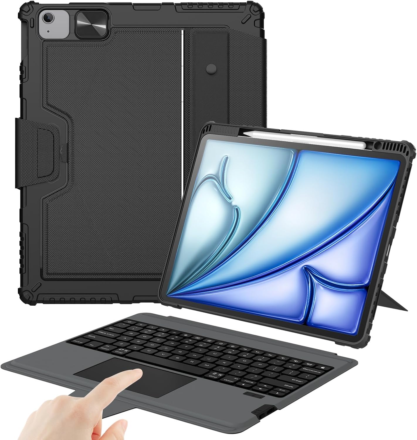 Nillkin Keyboard Case for iPad Air 13-inch (M3 2025/M2 2024), iPad Pro 12.9-inch (6th/5th/4th/3rd Gen) Rugged Case with Detachable Keyboard, Magic Trackpad, Portrait/Landscape Stand, Black