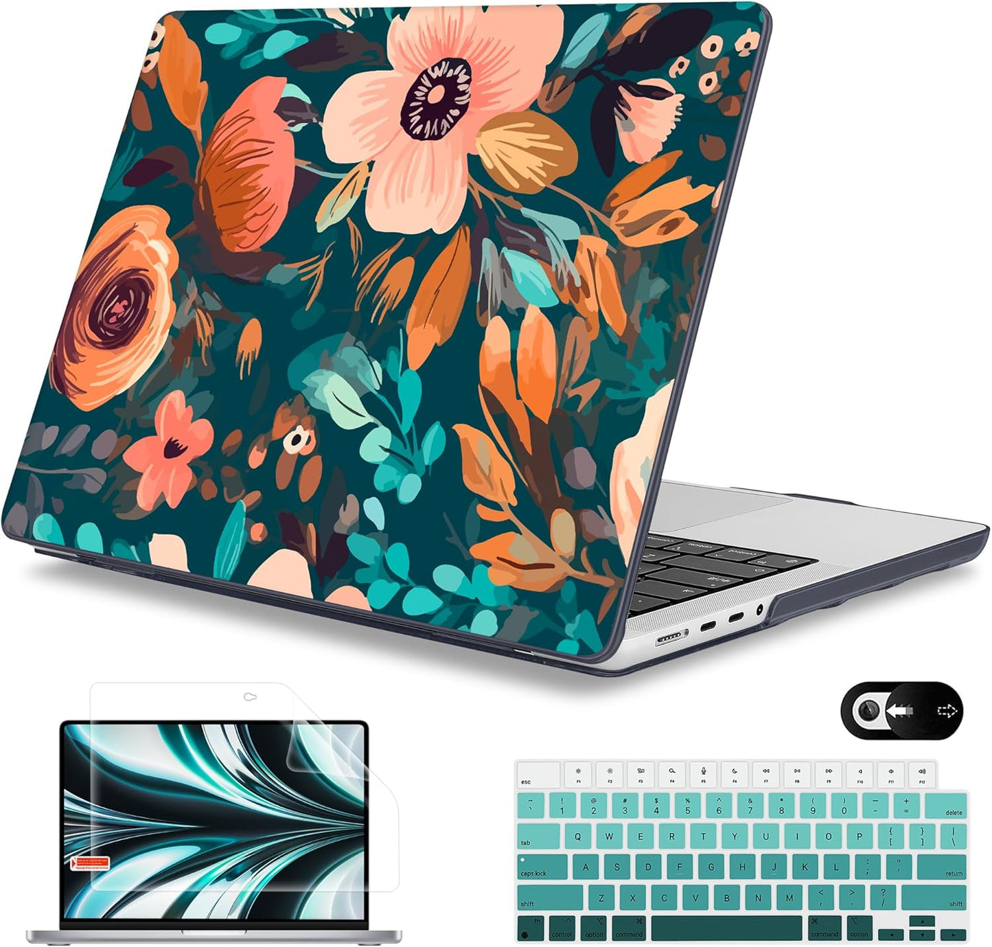 Mektron Case for MacBook Pro 16" M4 A3403 A3186 M3 A2991 M2 A2780 M1 A2485 (2021/2023/2024) Pro/Max with Touch ID, Hard Shell Plastic Laptop Cover Keyboard Cover Screen Protector, Abstract Florals