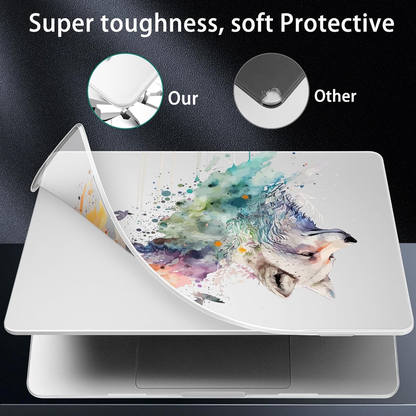 for MacBook Pro 16 inch Case 2021 2022 2023 2024 Release A3186 A3403 M4 A2991 M3 A2780 M2 A2485 M1 Pro/Max, Hard Shell Case with Screen Protector & Keyboard Cover, Wolf